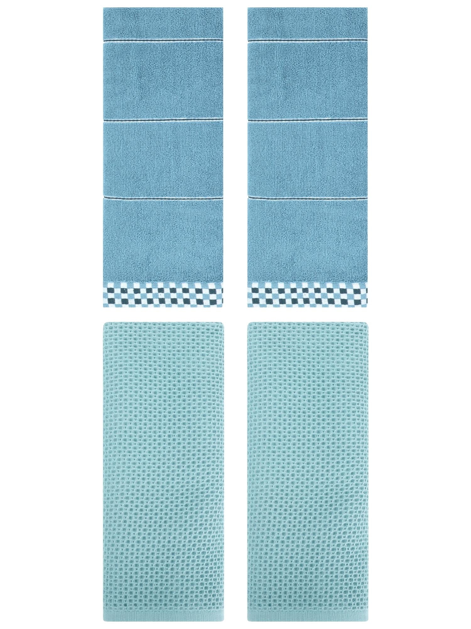 Unique Bargains 4 Pcs Bathroom Hand Towels Light Blue/Blue 13" x 30"/14" x 30"