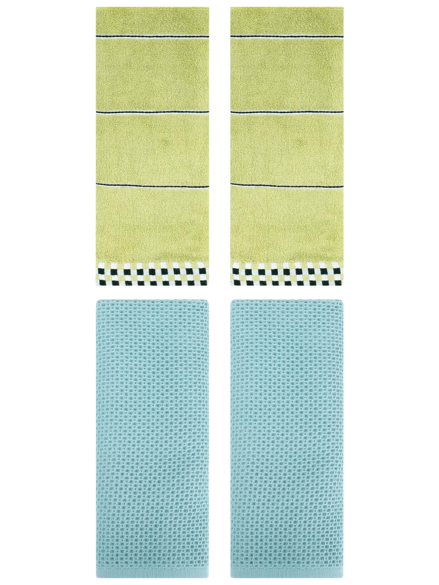 Unique Bargains 4 Pcs Bathroom Hand Towels Light Blue/Green 13" x 30"/14" x 30"