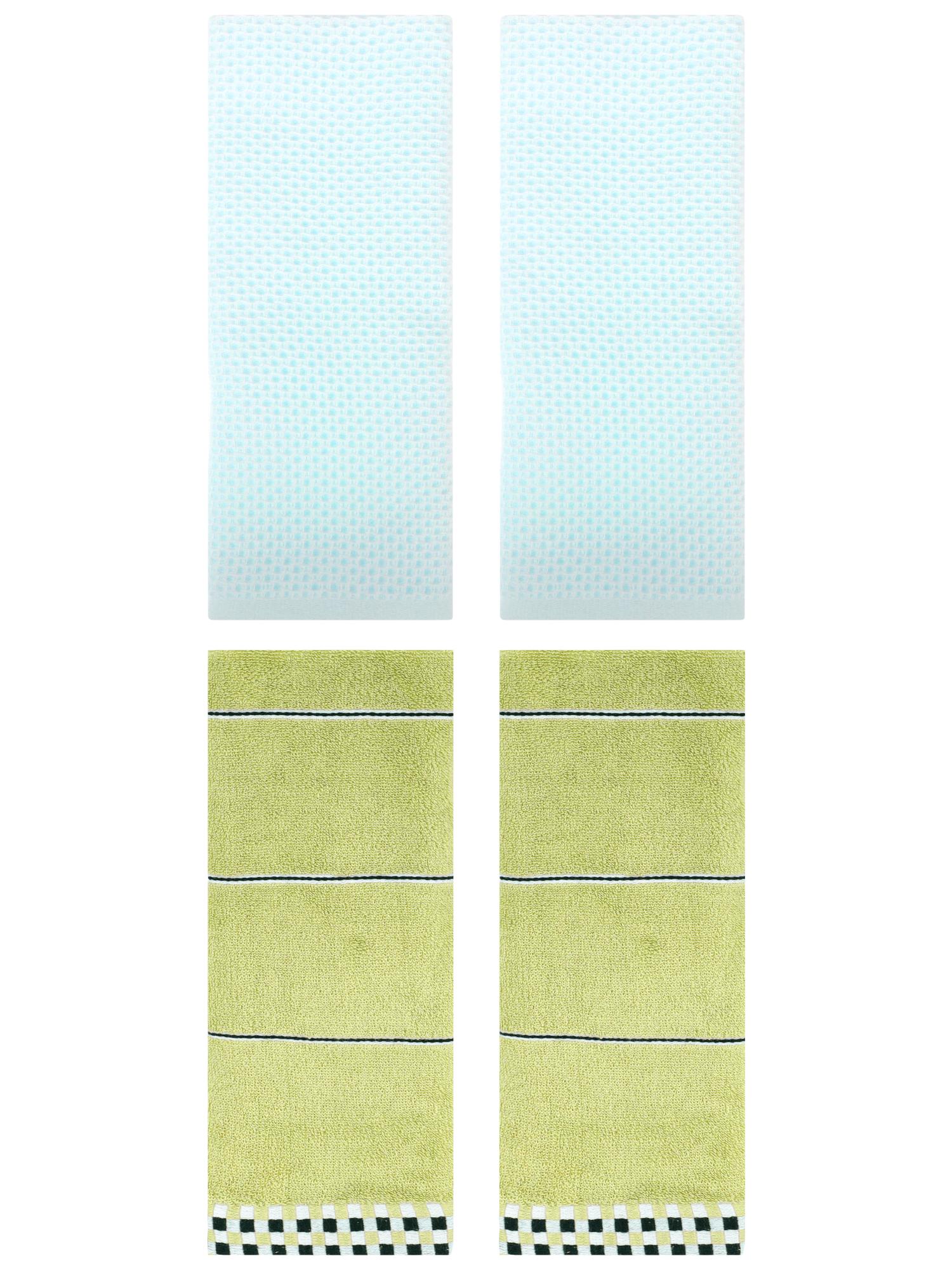 Unique Bargains 4 Pcs Bathroom Hand Towels Light Cyan/Green 13" x 30"/14" x 30"