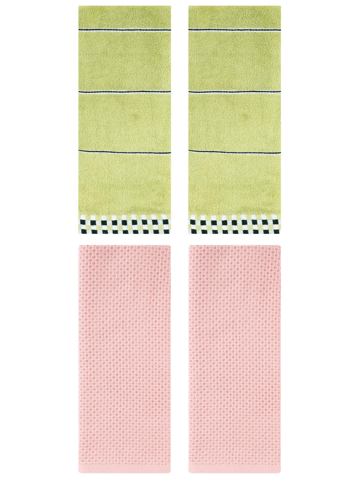 Unique Bargains 4 Pcs Bathroom Hand Towels Pink/Green 13" x 30"/14" x 30"