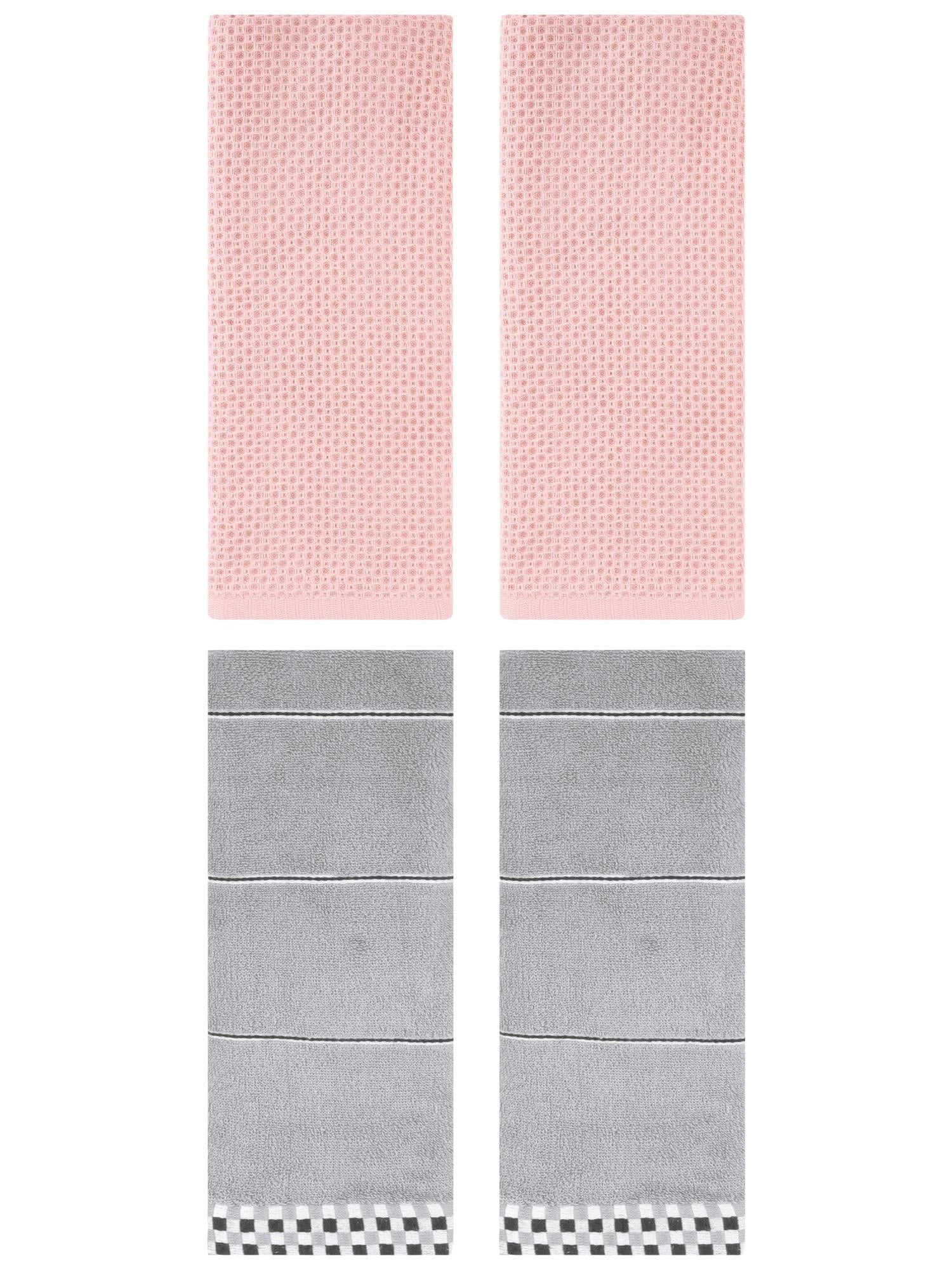 Unique Bargains 4 Pcs Bathroom Hand Towels Pink/Grey 13" x 30"/14" x 30"