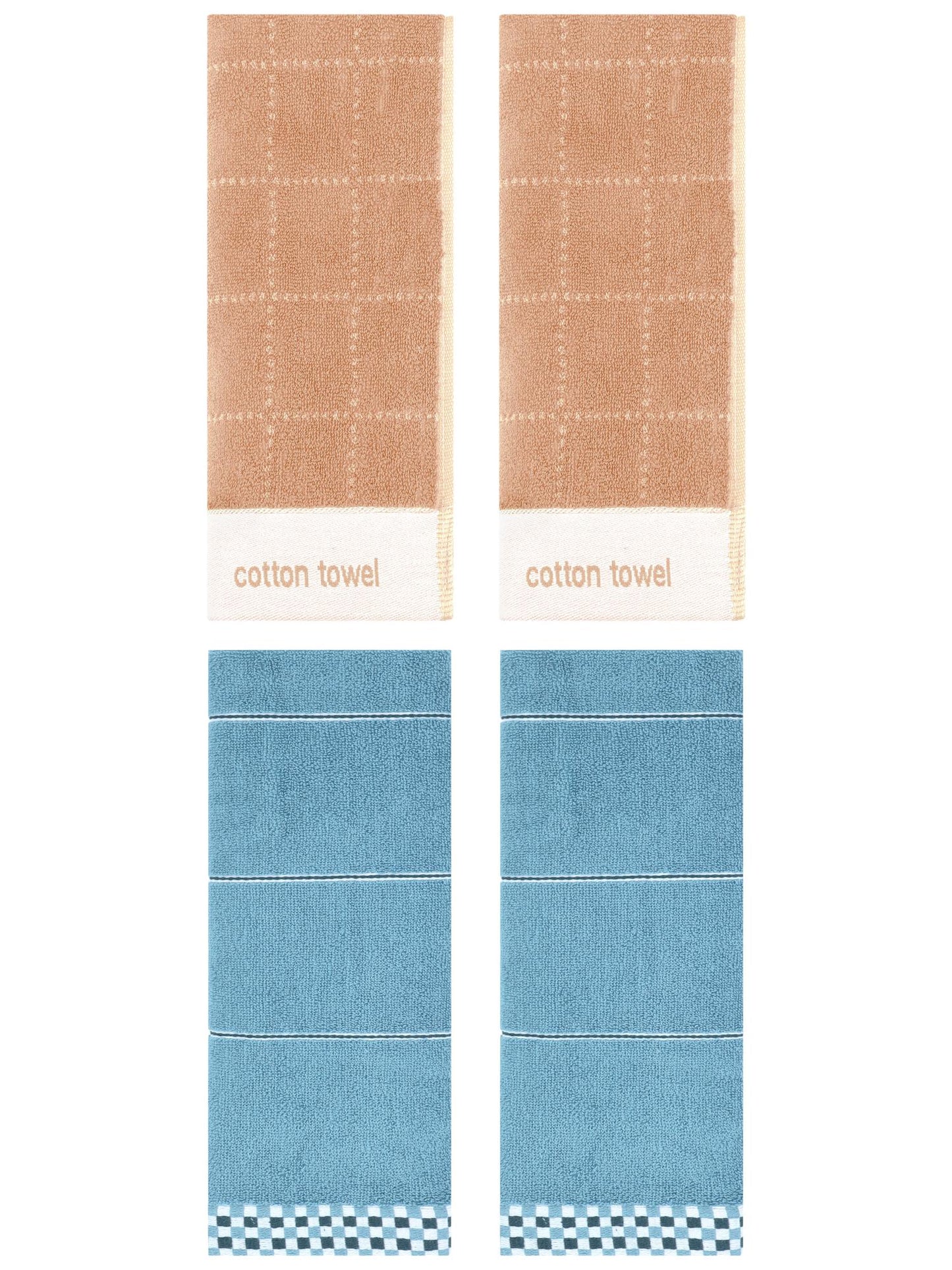 Unique Bargains 4 Pcs Checked Soft Hand Towel 14 x 30 Inch Blue/Brown