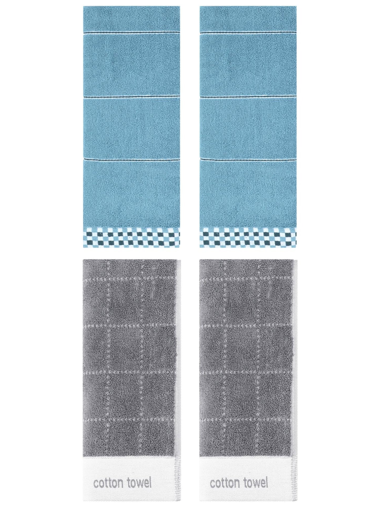 Unique Bargains 4 Pcs Checked Soft Hand Towel 14 x 30 Inch Blue/Grey