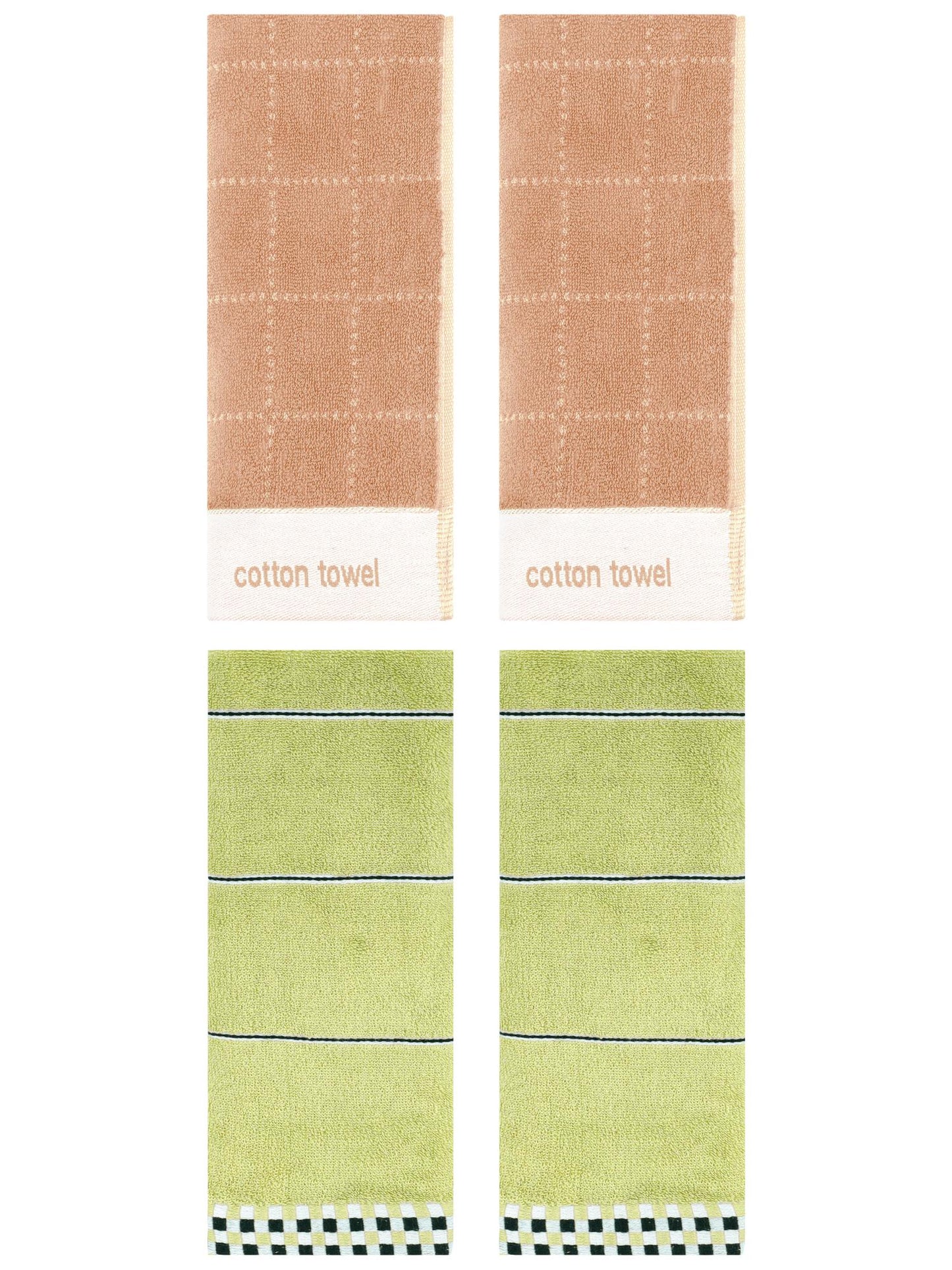 Unique Bargains 4 Pcs Checked Soft Hand Towel 14 x 30 Inch Green/Brown