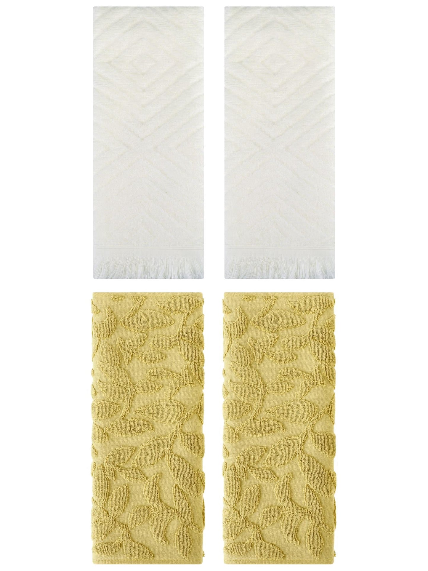 Unique Bargains 4 Pcs Cotton Absorbent Boho Hand Towel Yellow/Beige 14" x 30"/13" x 29"