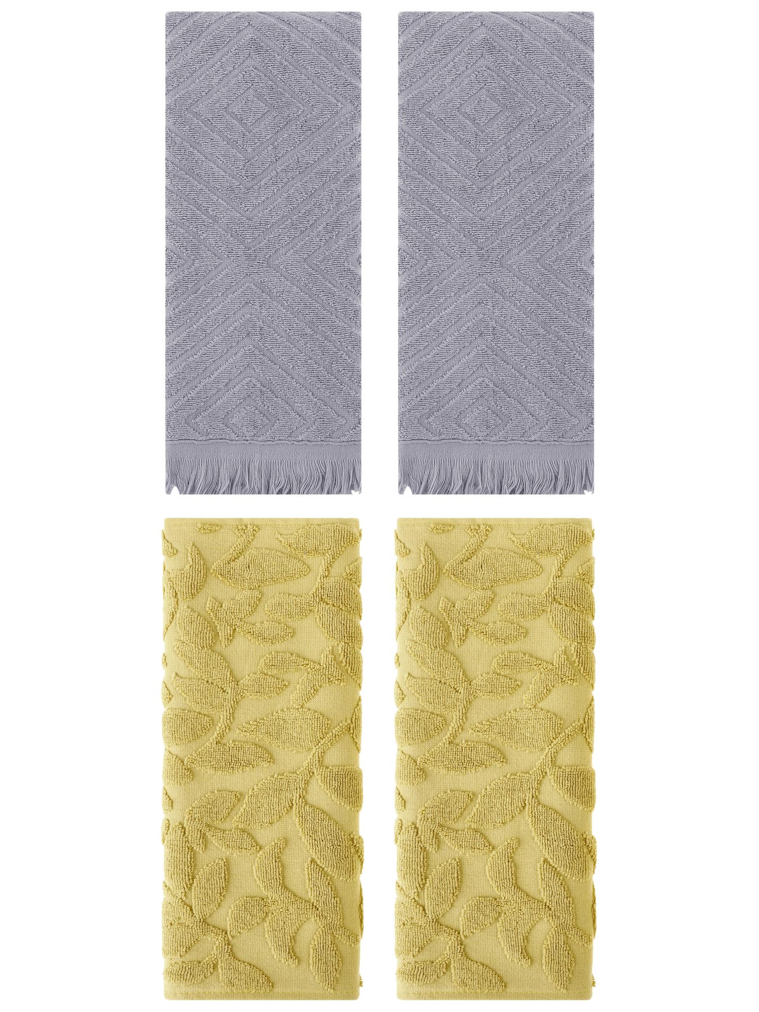 Unique Bargains 4 Pcs Cotton Absorbent Boho Hand Towel Yellow/Grey 14" x 30"/13" x 29"