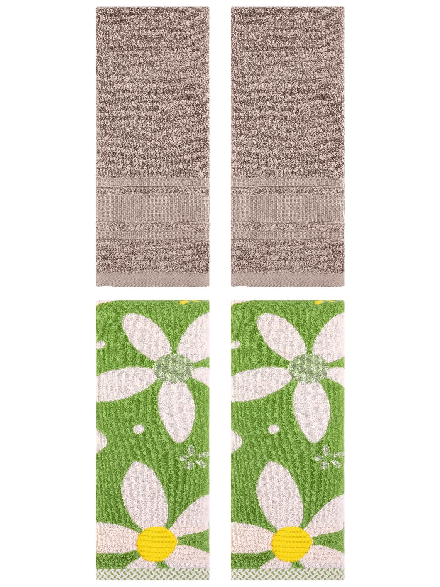 Unique Bargains 4 Pcs Cotton Absorbent Hand Towel Set 13 x 29 Inch Green/Brown