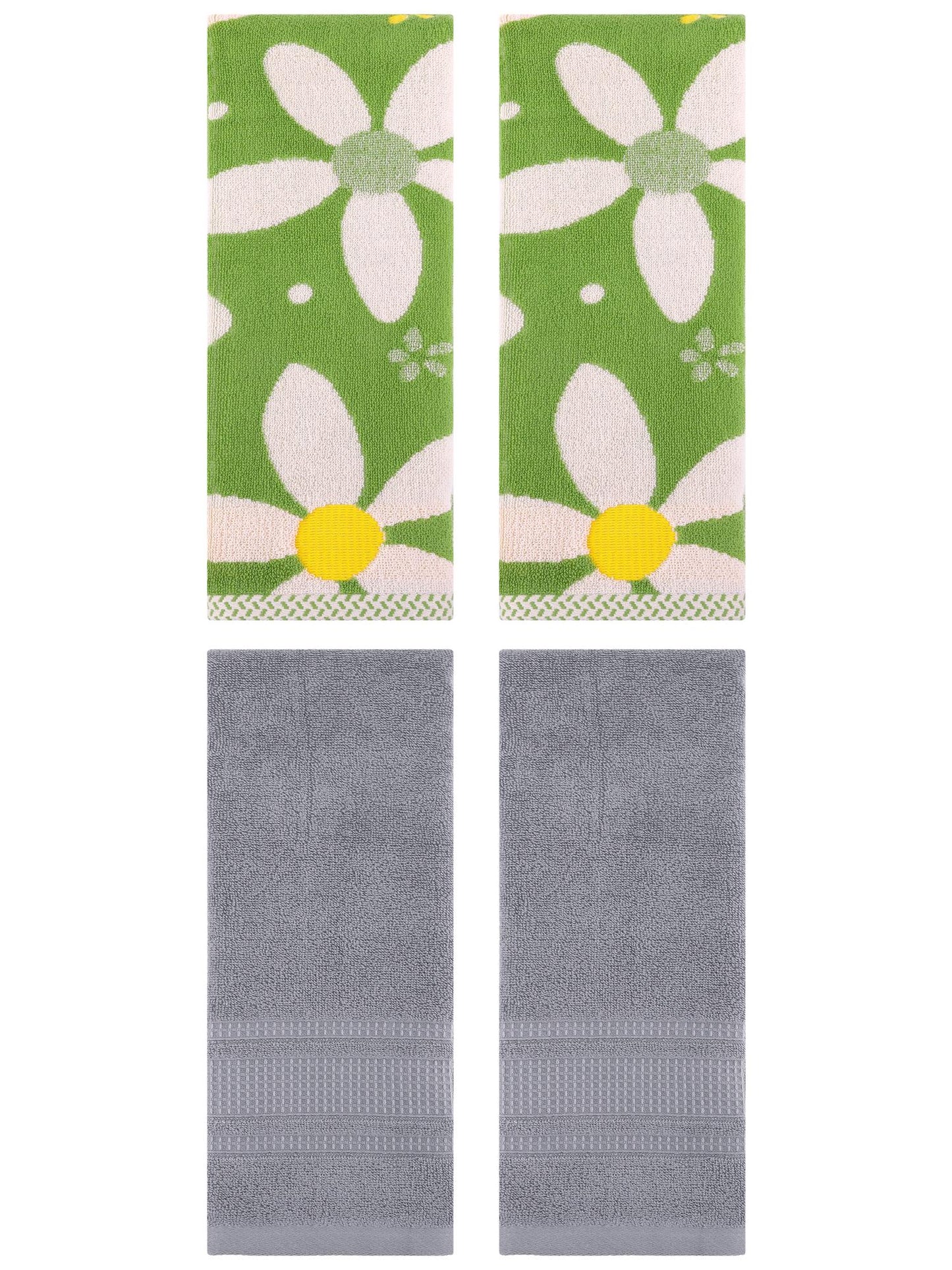 Unique Bargains 4 Pcs Cotton Absorbent Hand Towel Set 13 x 29 Inch Green/Grey