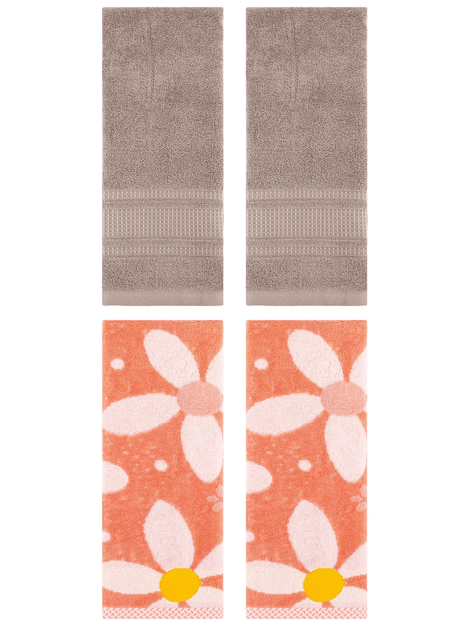 Unique Bargains 4 Pcs Cotton Absorbent Hand Towel Set 13 x 29 Inch Orange/Brown