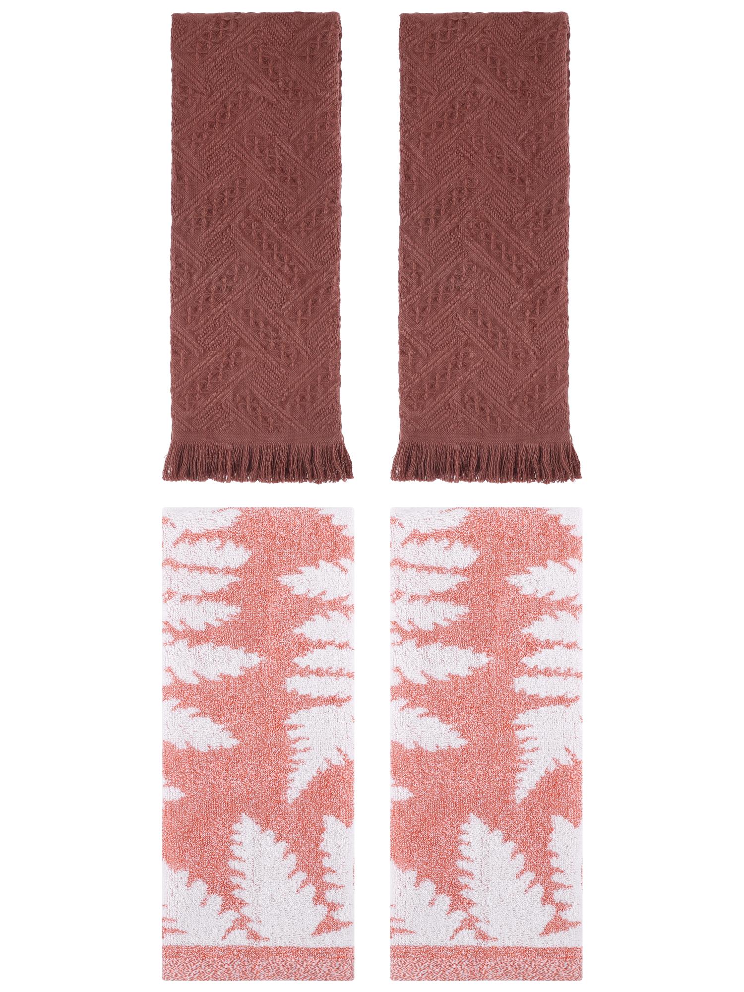 Unique Bargains 4 Pcs Cotton Absorbent Hand Towel Set 13 x 29 Inch Pink/Brown