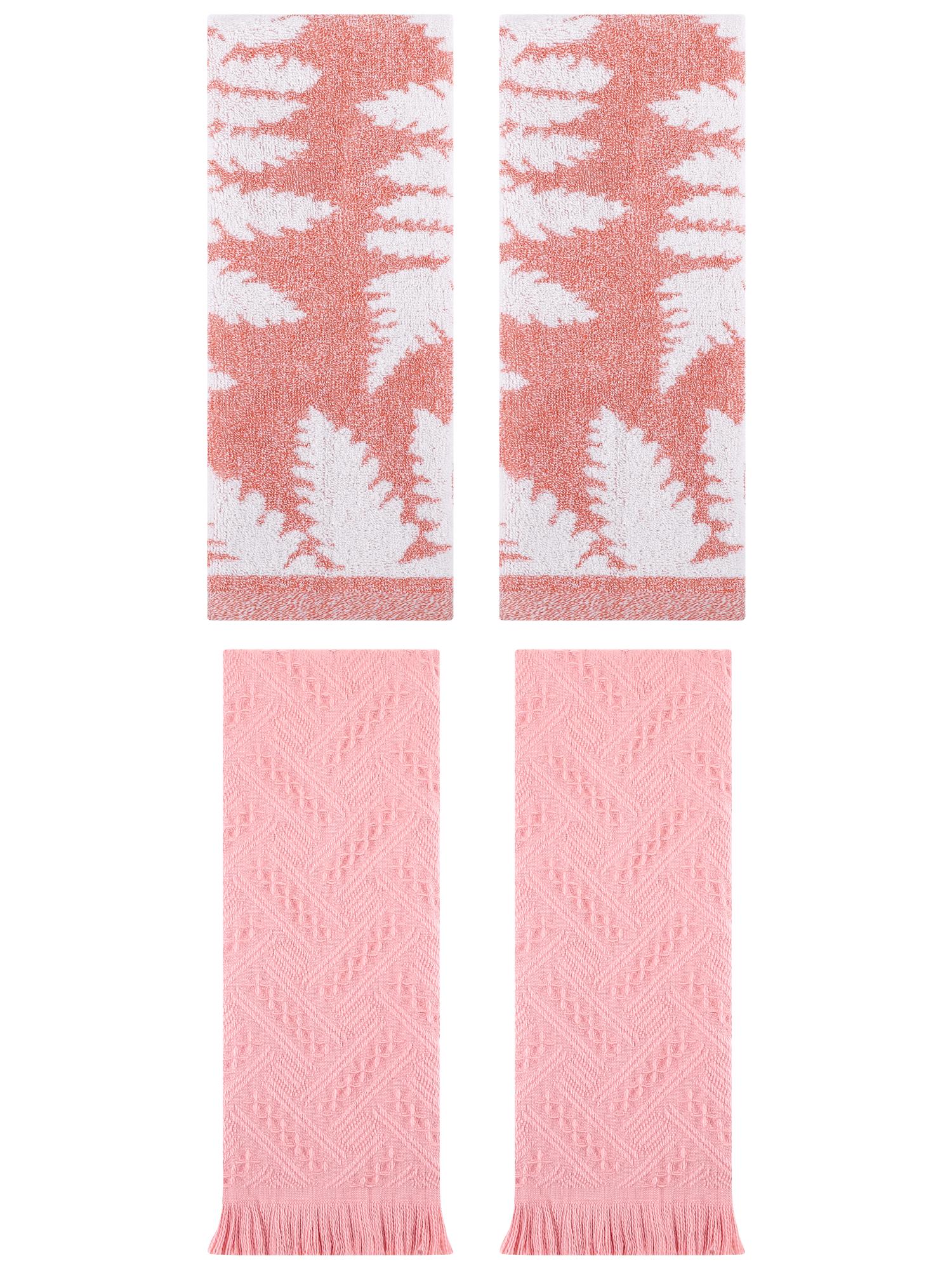 Unique Bargains 4 Pcs Cotton Absorbent Hand Towel Set 13 x 29 Inch Pink