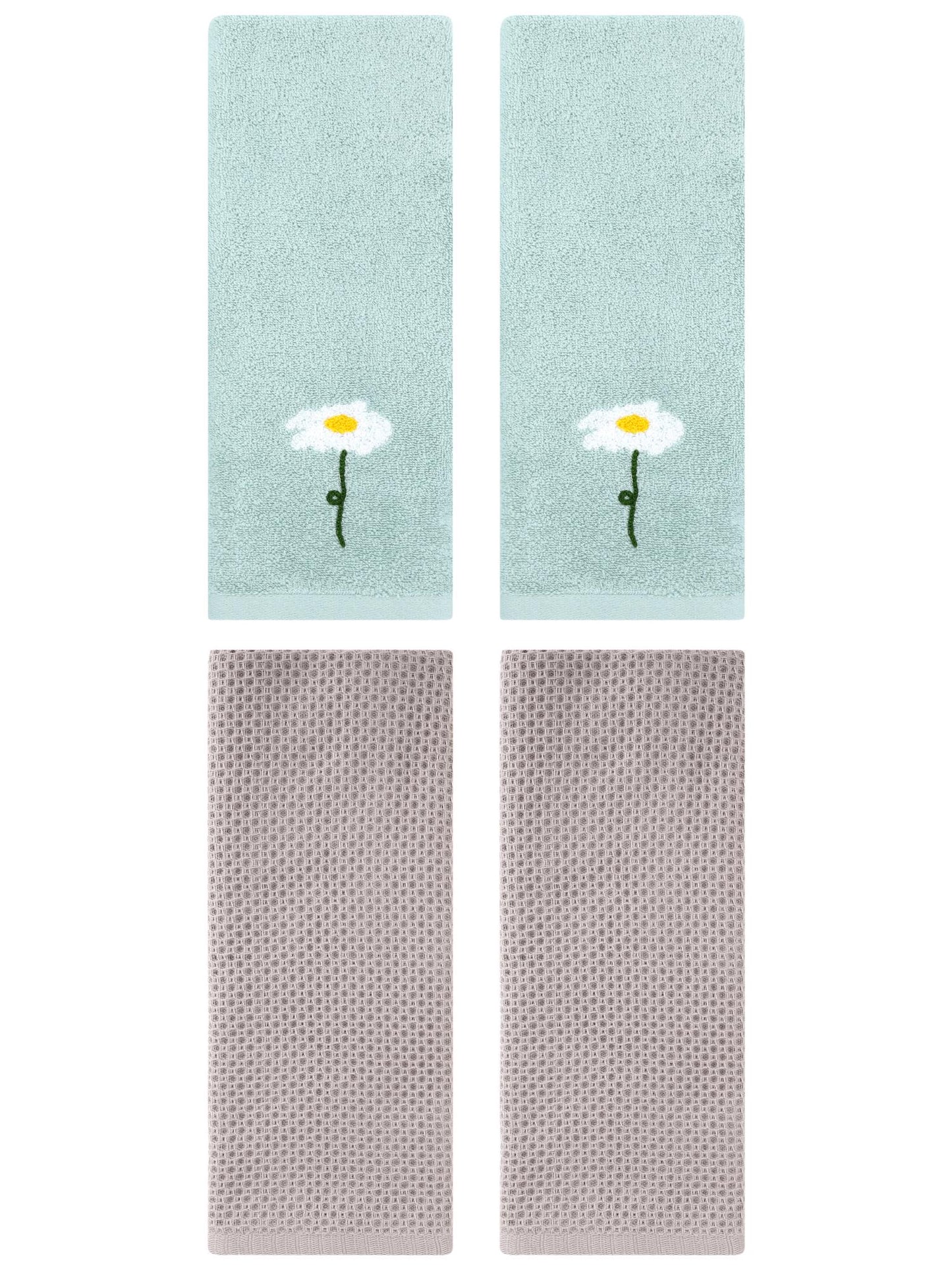 Unique Bargains 4 Pcs Cotton Bathroom Hand Towels 13" x 30" Blue/Camel