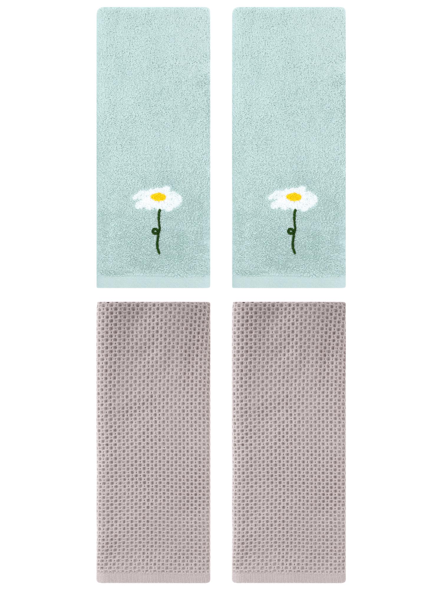 Unique Bargains 4 Pcs Cotton Bathroom Hand Towels 13" x 30" Blue/Camel