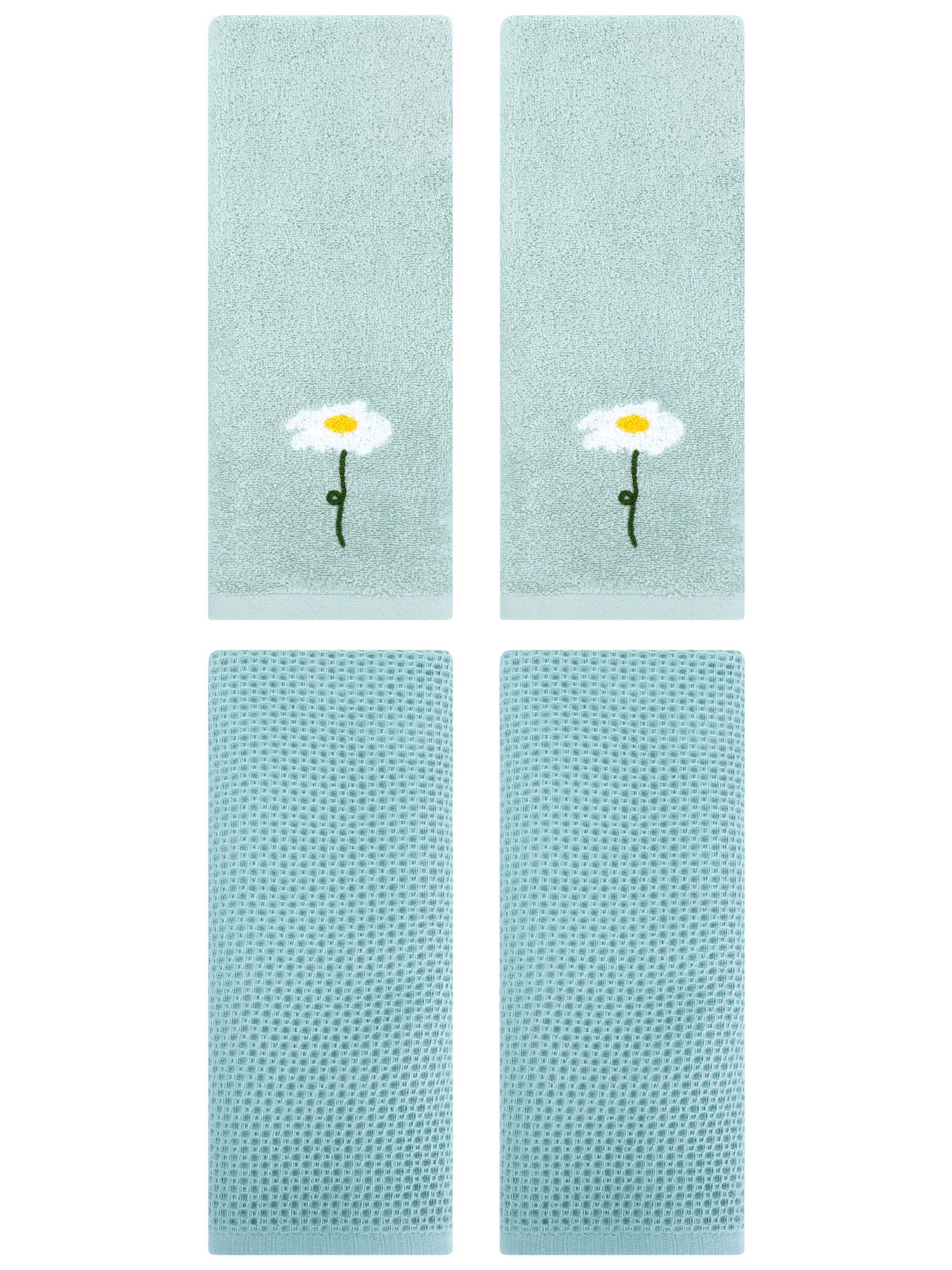 Unique Bargains 4 Pcs Cotton Bathroom Hand Towels 13" x 30" Blue/Light Blue