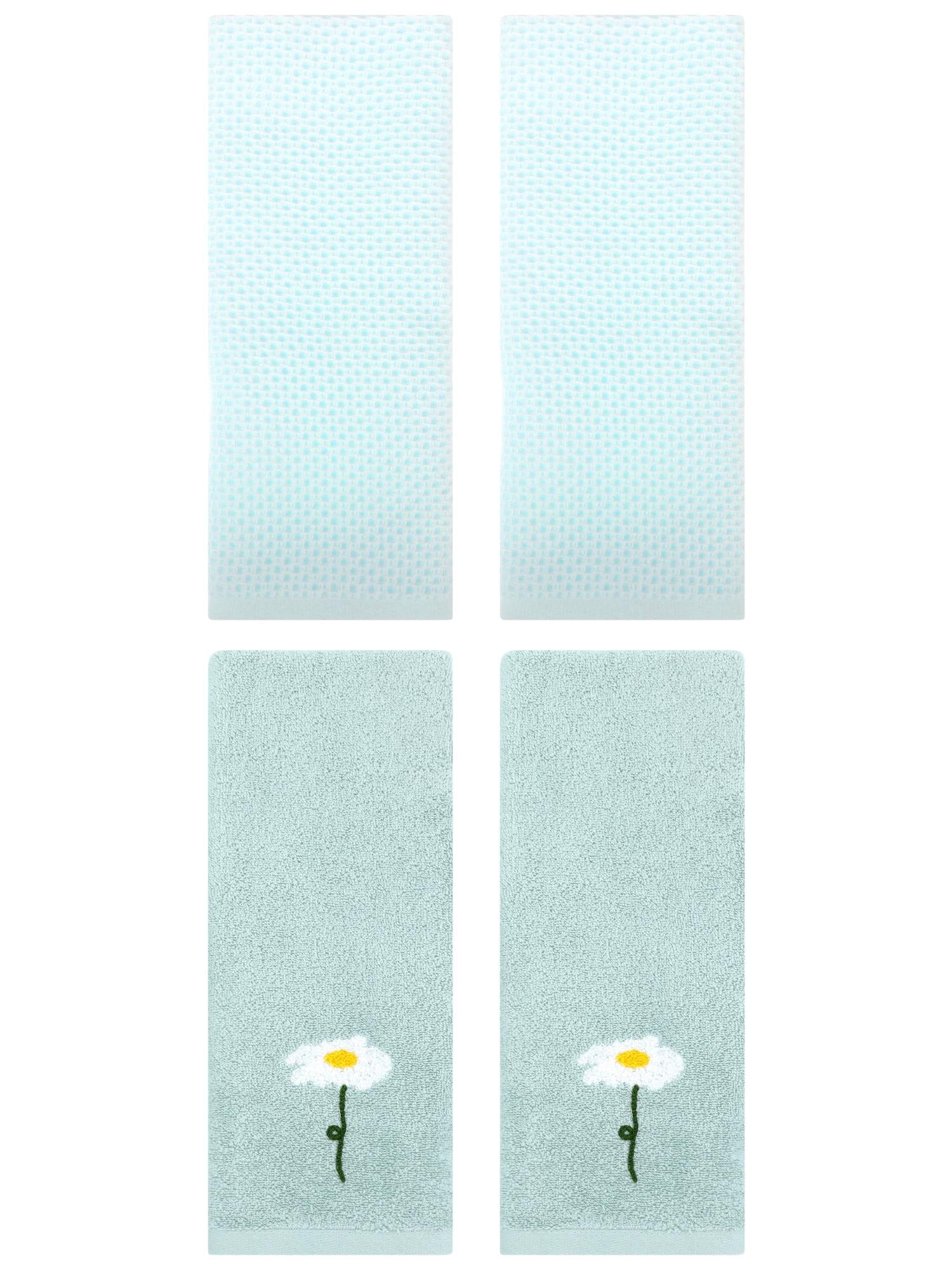 Unique Bargains 4 Pcs Cotton Bathroom Hand Towels 13" x 30" Blue/Light Cyan