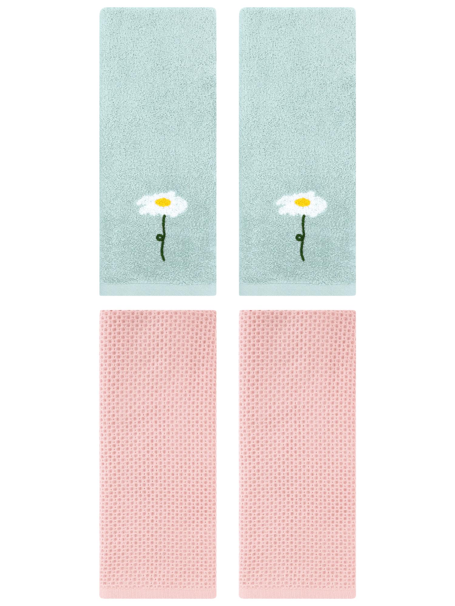 Unique Bargains 4 Pcs Cotton Bathroom Hand Towels 13" x 30" Blue/Pink