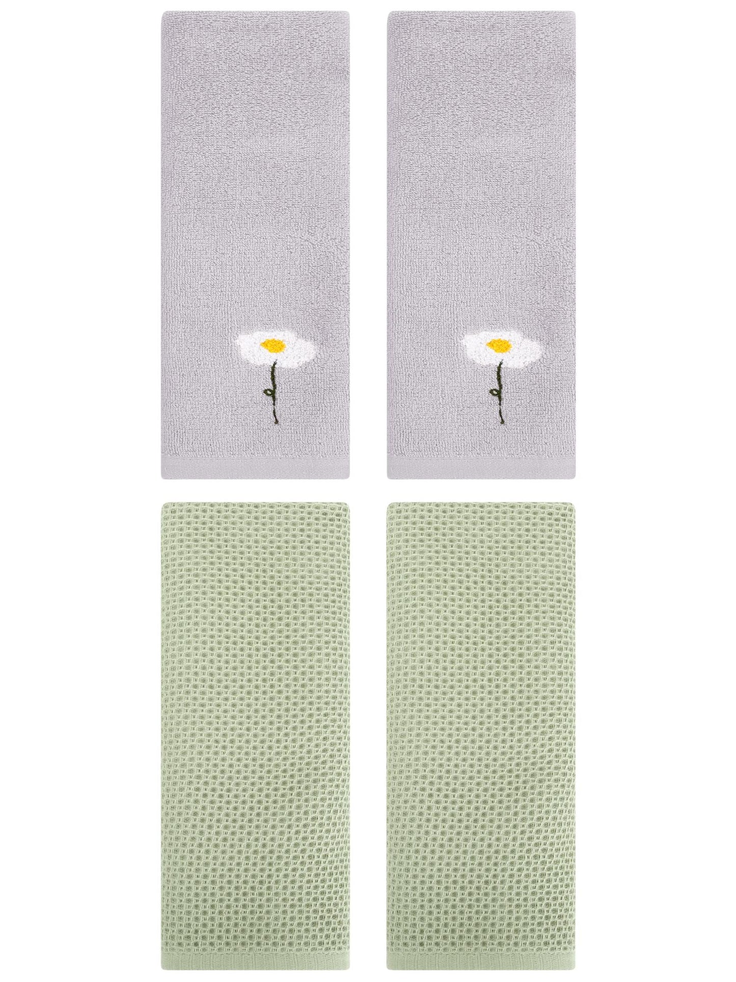 Unique Bargains 4 Pcs Cotton Bathroom Hand Towels 13" x 30" Grey/Light Green