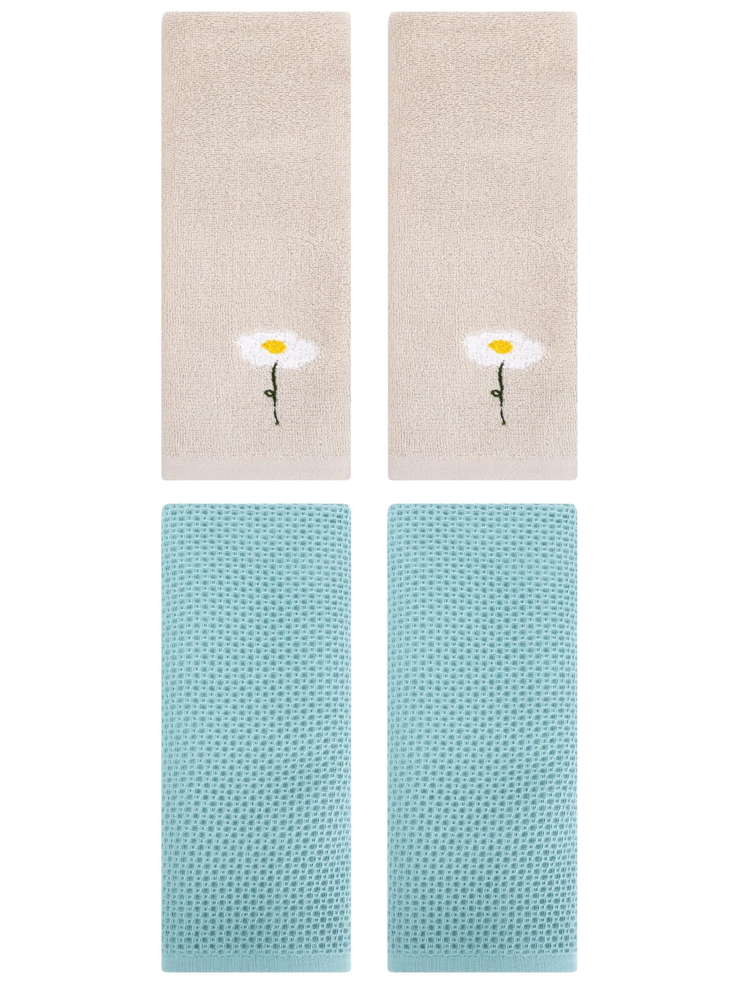 Unique Bargains 4 Pcs Cotton Bathroom Hand Towels 13" x 30" Light Brown/Light Blue
