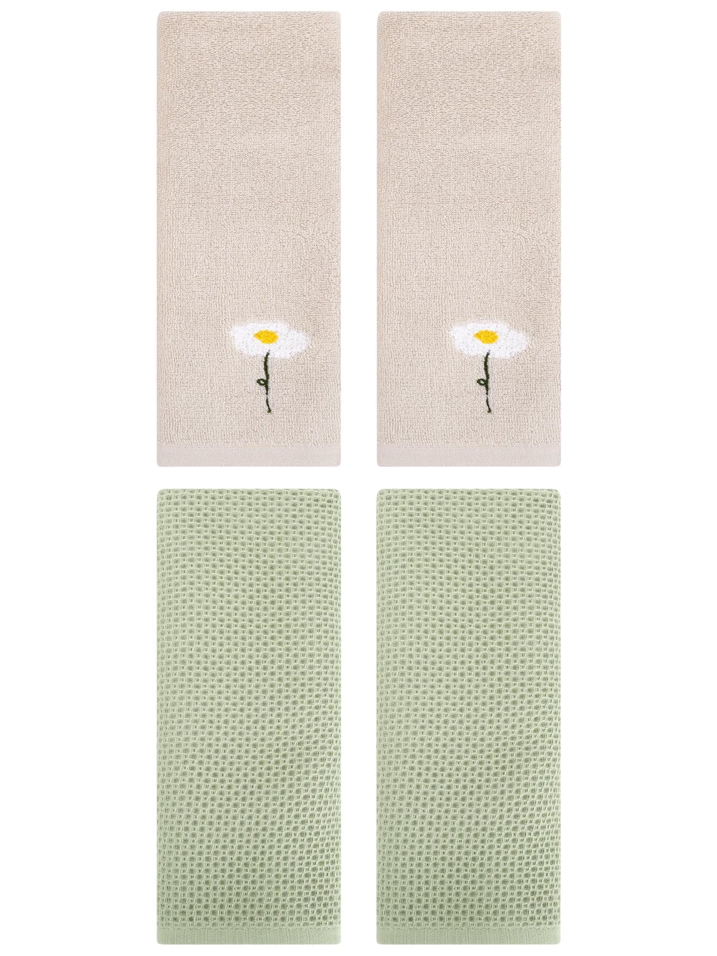 Unique Bargains 4 Pcs Cotton Bathroom Hand Towels 13" x 30" Light Brown/Light Green