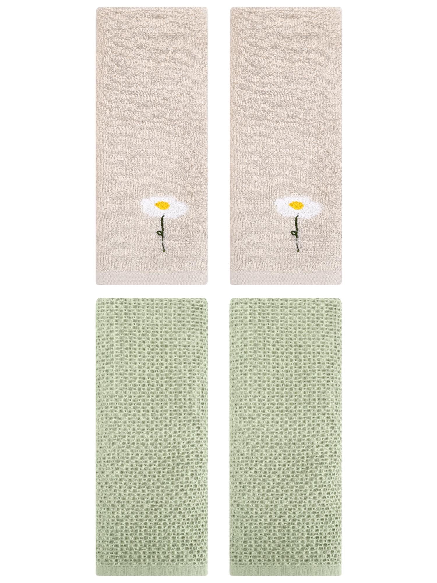 Unique Bargains 4 Pcs Cotton Bathroom Hand Towels 13" x 30" Light Brown/Light Green