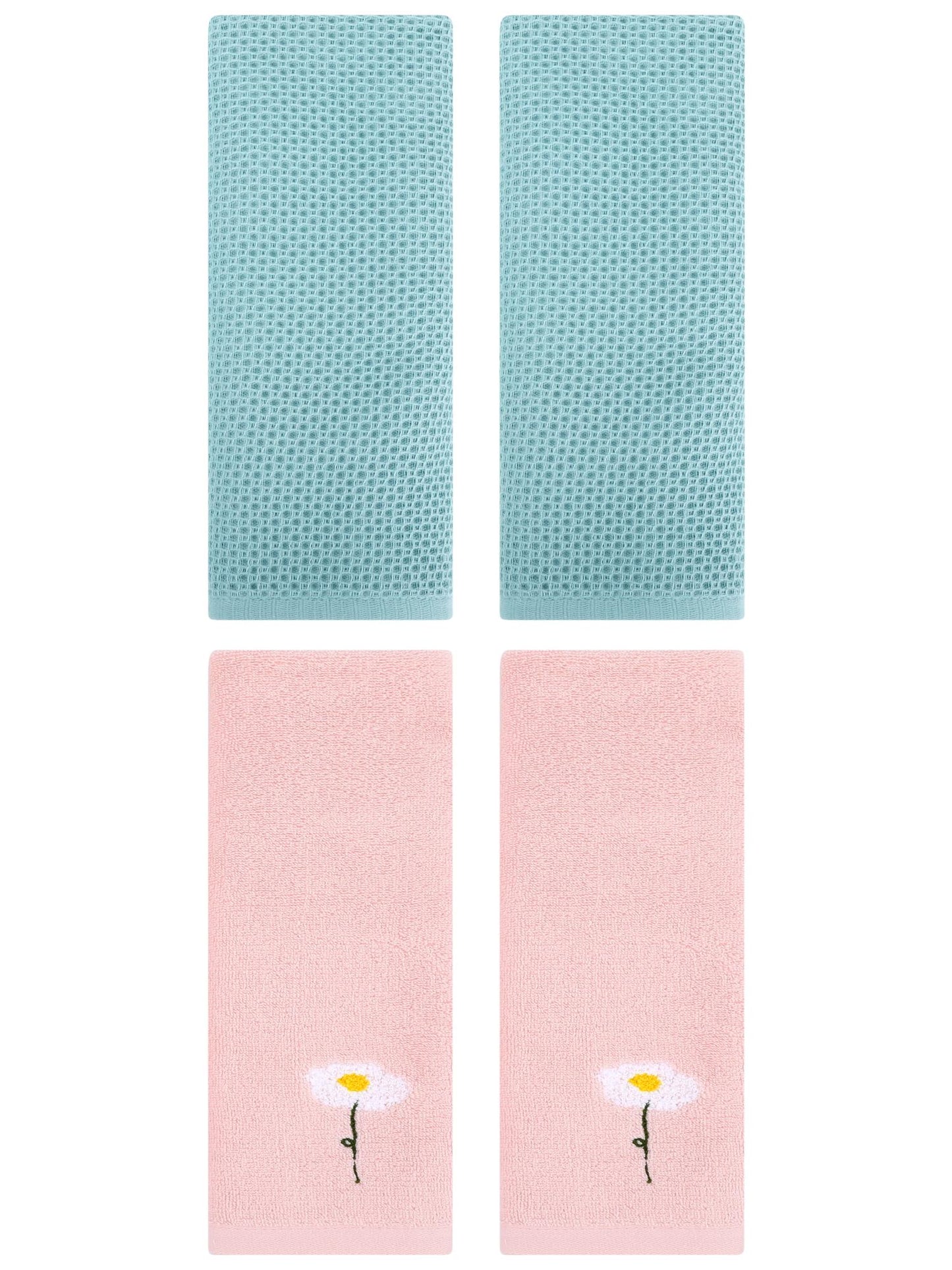 Unique Bargains 4 Pcs Cotton Bathroom Hand Towels 13" x 30" Pink/Light Blue