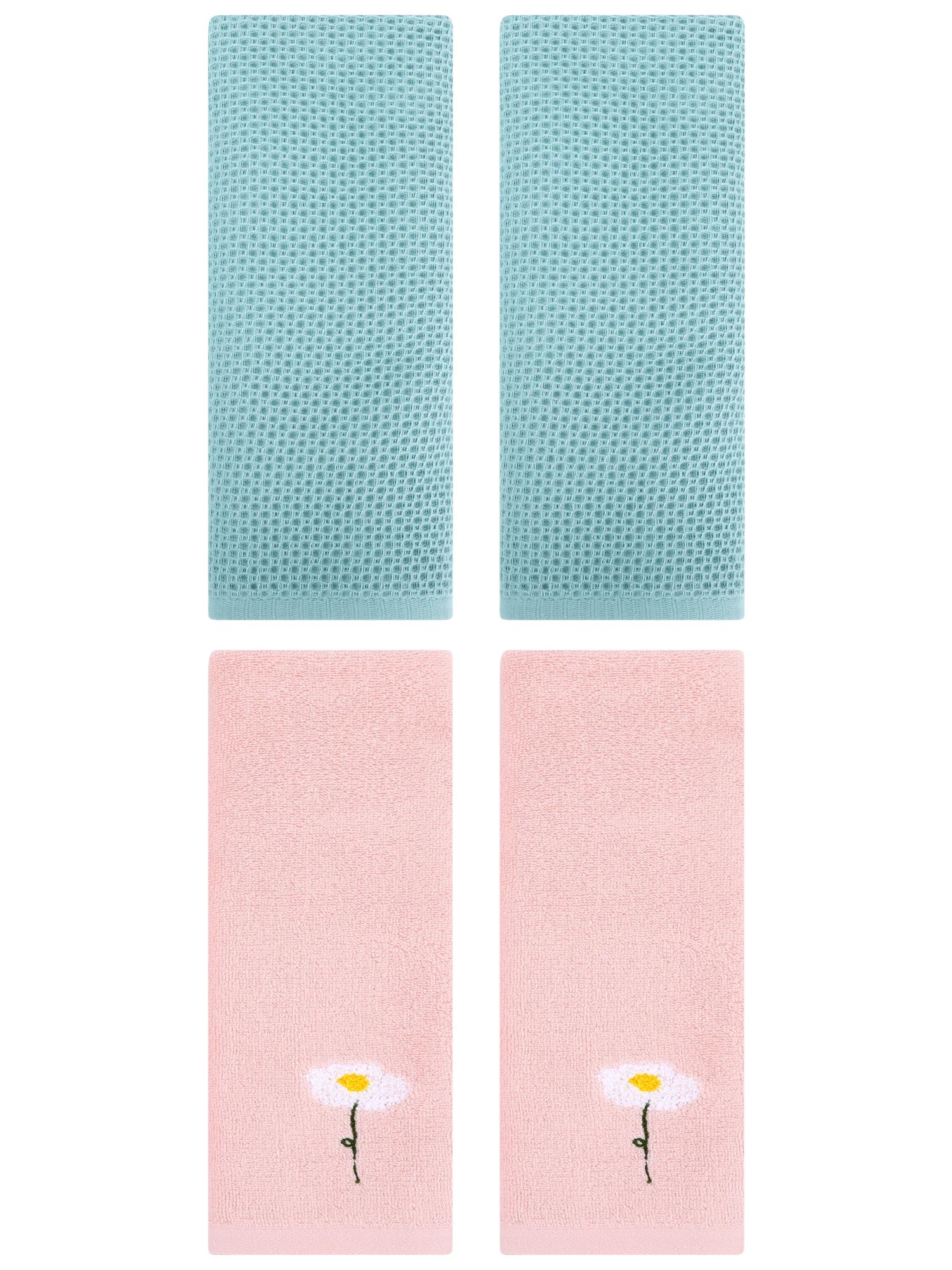 Unique Bargains 4 Pcs Cotton Bathroom Hand Towels 13" x 30" Pink/Light Blue