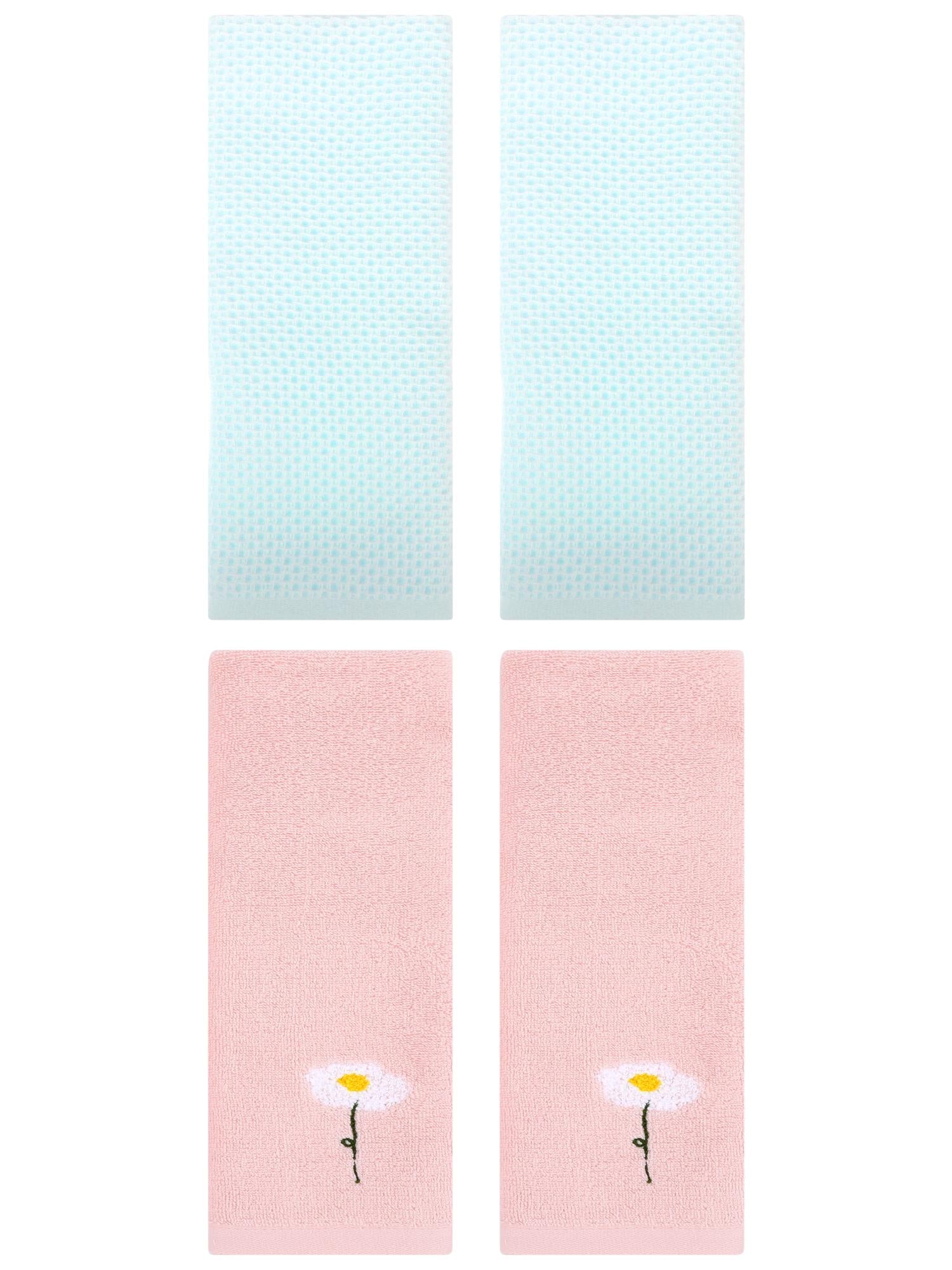 Unique Bargains 4 Pcs Cotton Bathroom Hand Towels 13" x 30" Pink/Light Cyan
