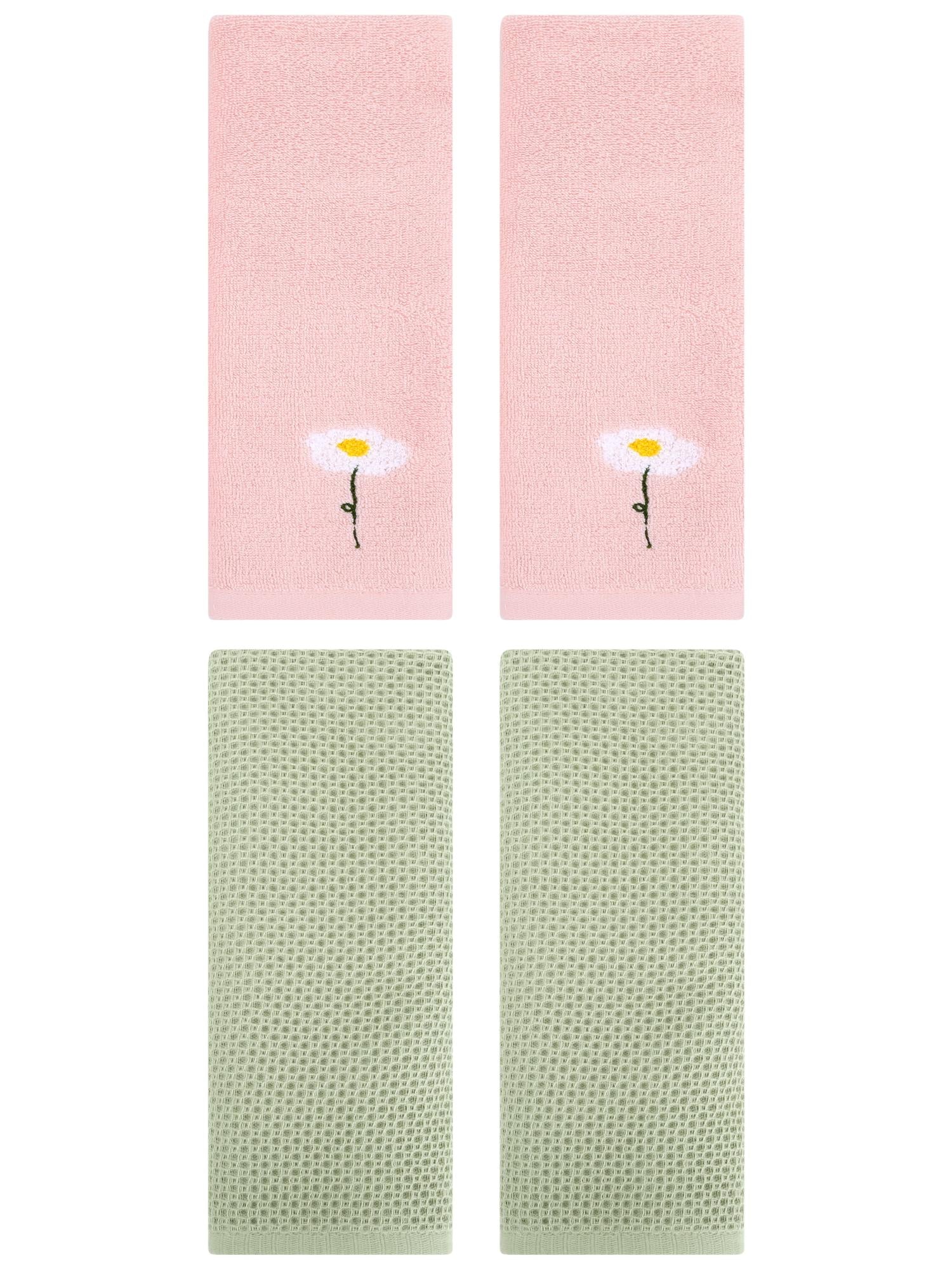 Unique Bargains 4 Pcs Cotton Bathroom Hand Towels 13" x 30" Pink/Light Green