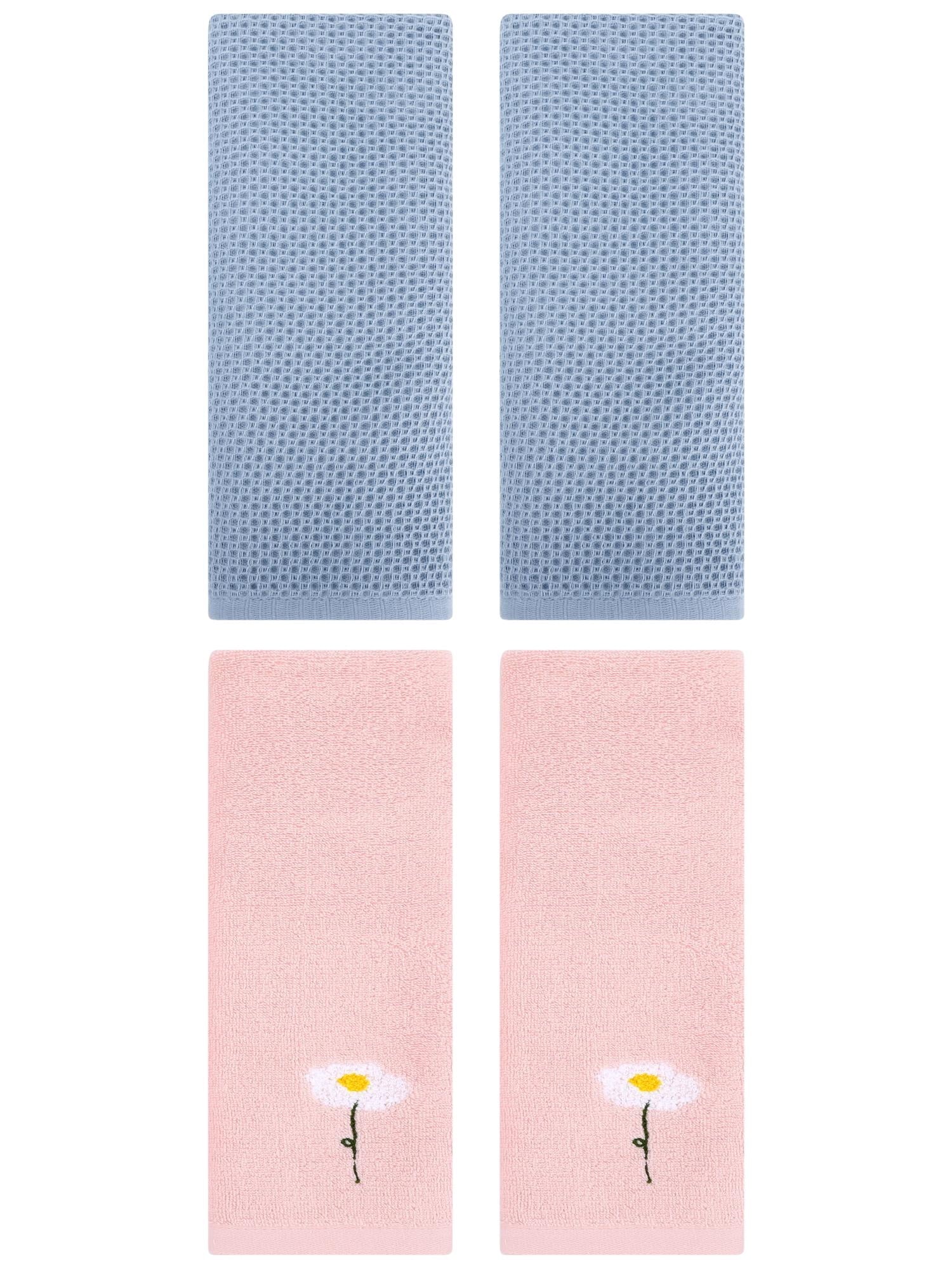 Unique Bargains 4 Pcs Cotton Bathroom Hand Towels 13" x 30" Pink/Steel Blue