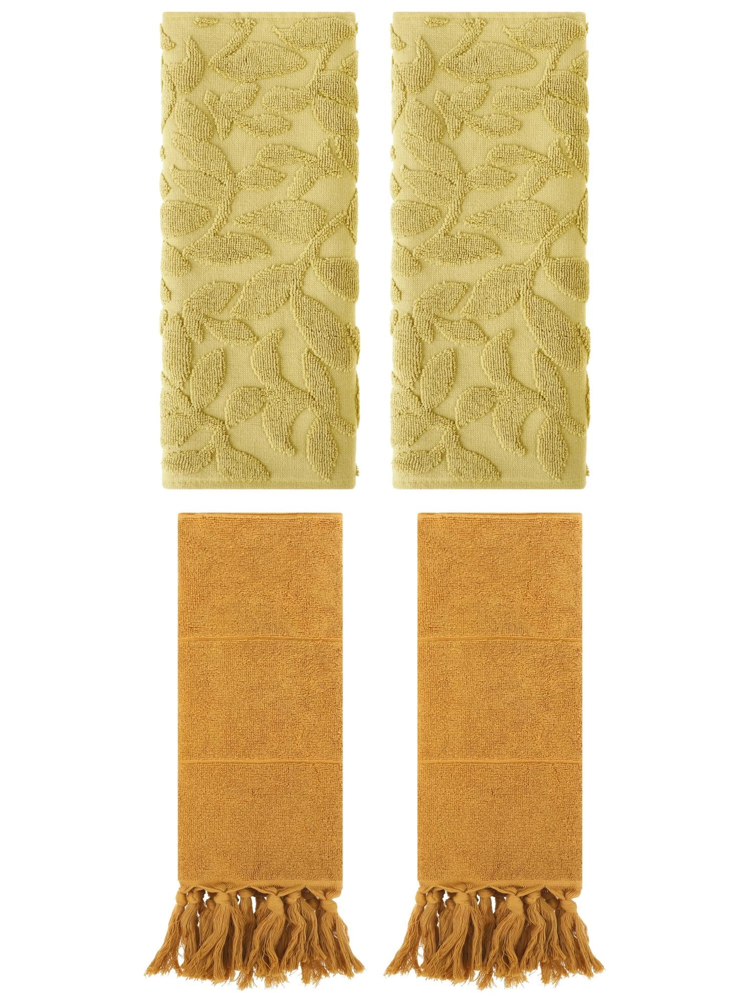 Unique Bargains 4 Pcs Cotton Bathroom Hand Towels with Tassel 14" x 30" Yellow