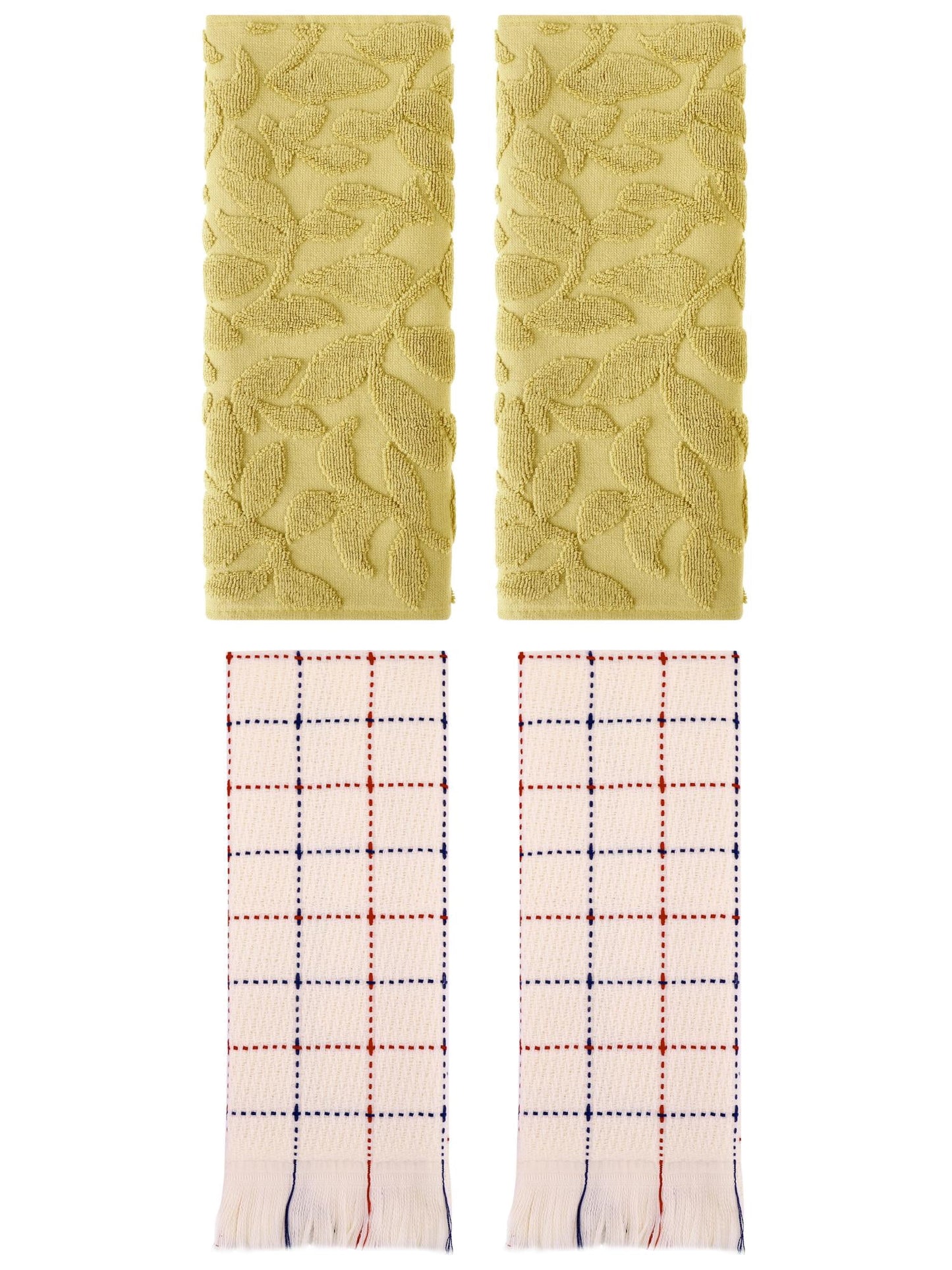 Unique Bargains 4 Pcs Cotton Boho Hand Towel Set Yellow/Beige 14" x 30"/13" x 29"