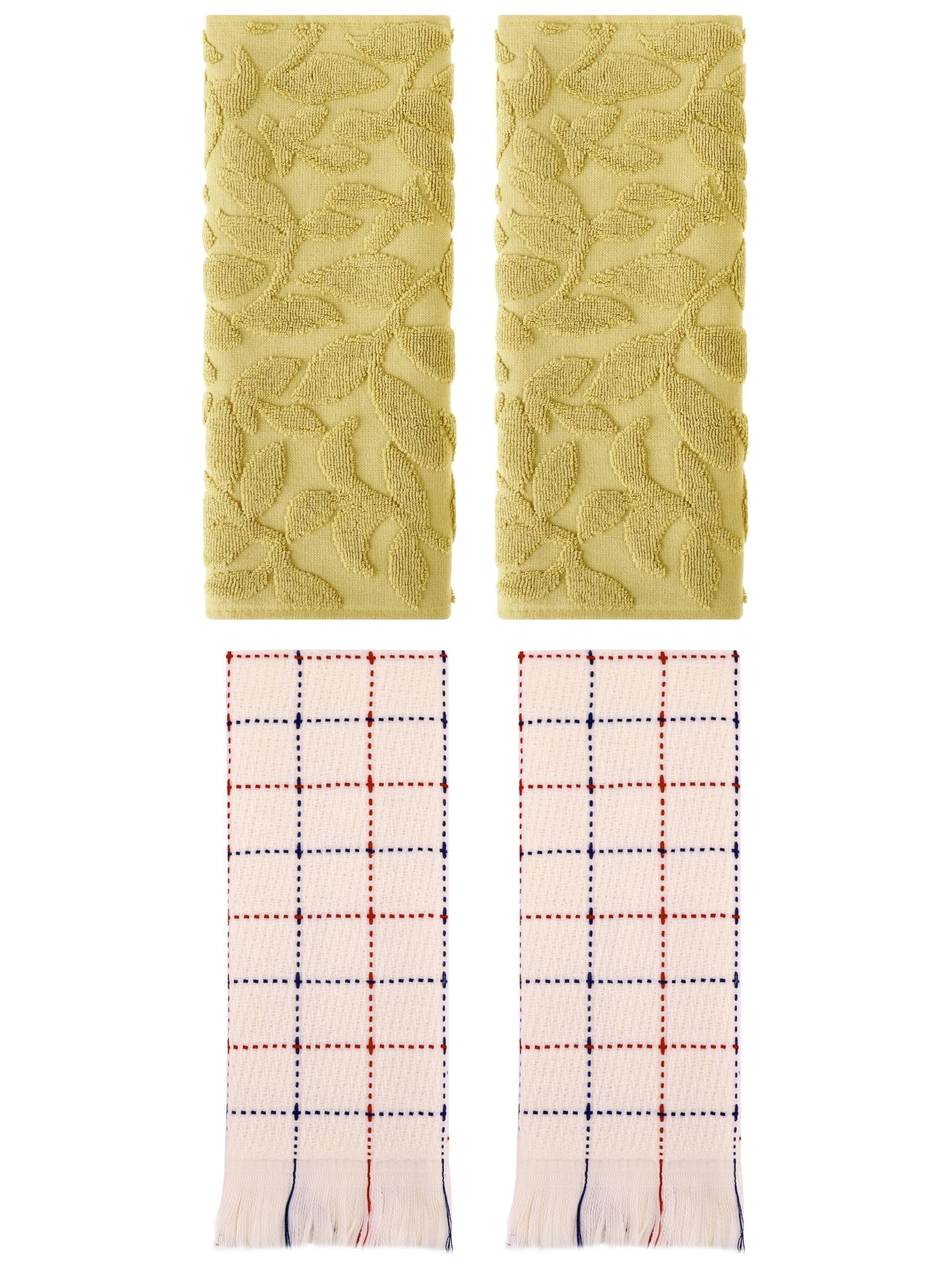 Unique Bargains 4 Pcs Cotton Boho Hand Towel Set Yellow/Beige 14" x 30"/13" x 29"
