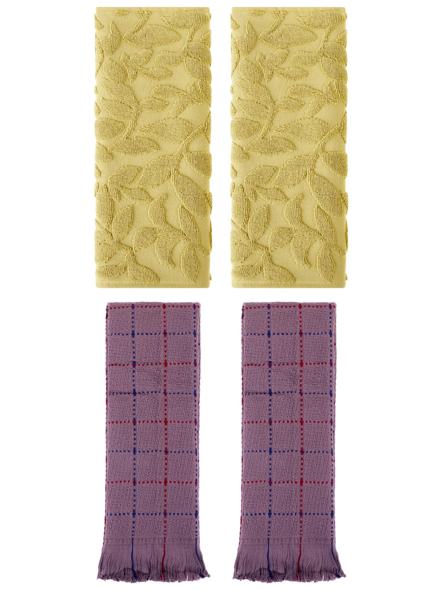 Unique Bargains 4 Pcs Cotton Boho Hand Towel Set Yellow/Brown 14" x 30"/13" x 29"