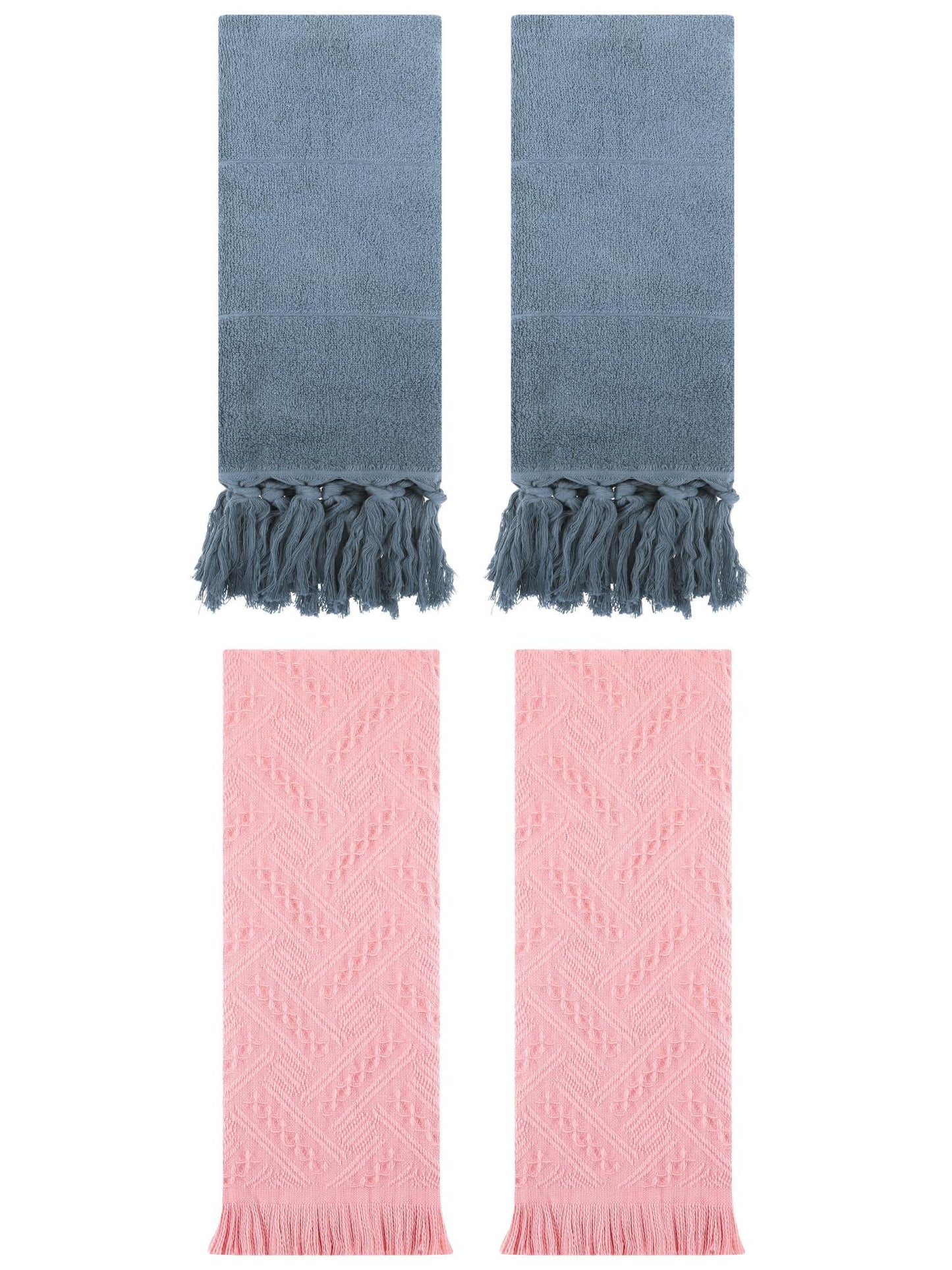 Unique Bargains 4 Pack Cotton Soft Absorbent Boho Turkish Decorative Hand Towels Blue/Pink 14" x 30"/13" x 29"