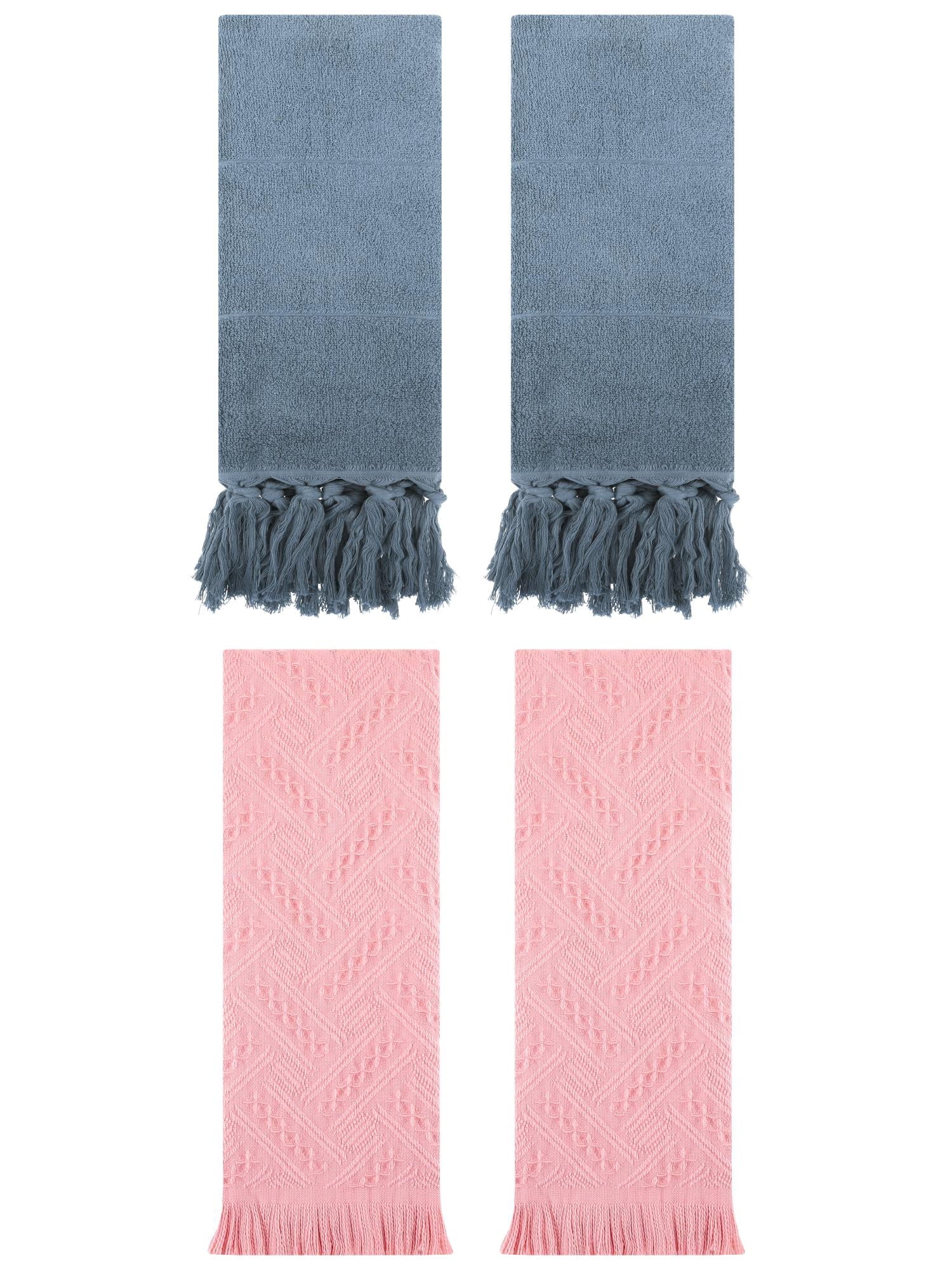 Unique Bargains 4 Pack Cotton Soft Absorbent Boho Turkish Decorative Hand Towels Blue/Pink 14" x 30"/13" x 29"