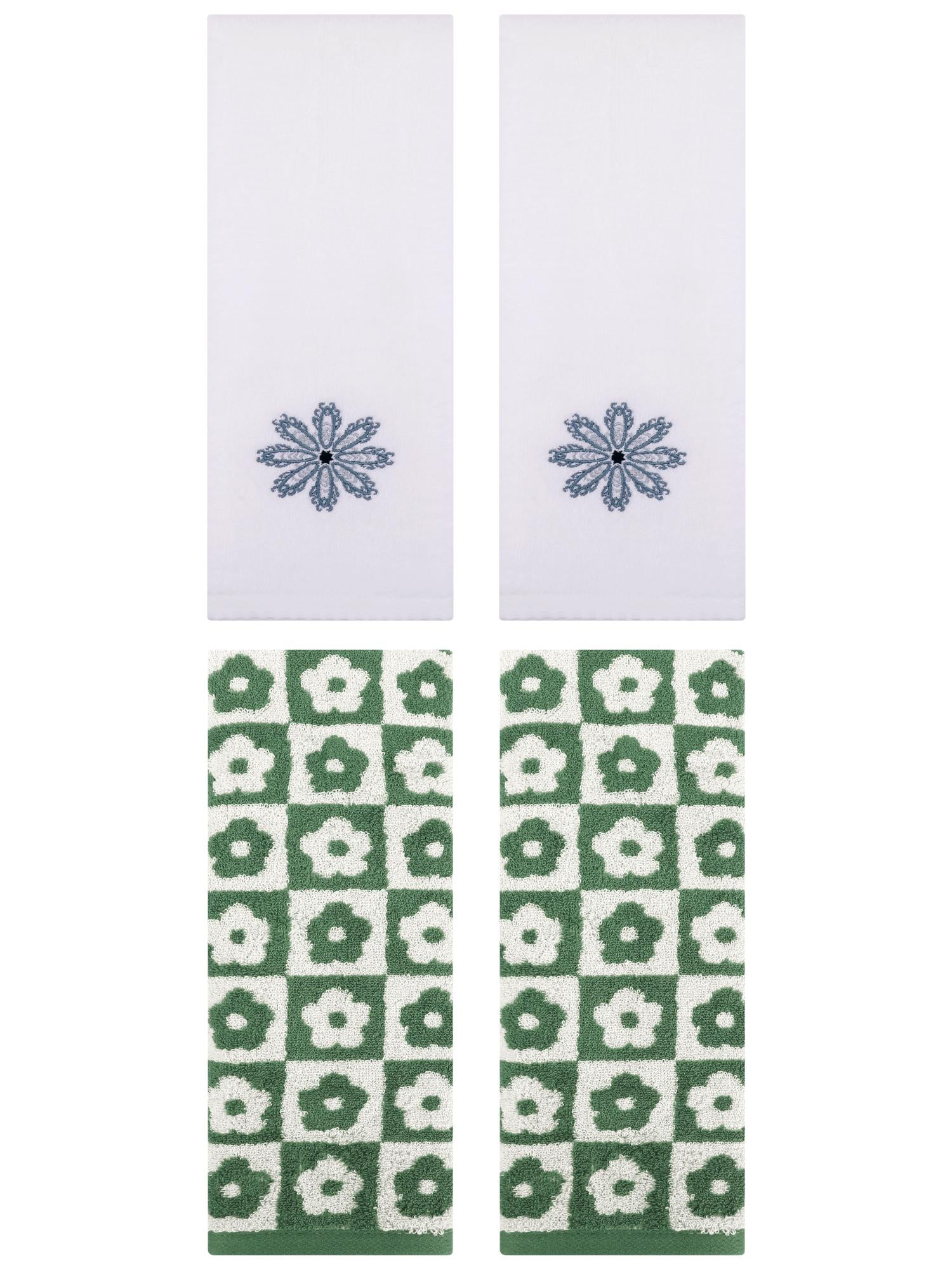 Unique Bargains 4 Pcs Cotton Decorative Hand Towel Green/White 14" x 30"/13" x 30"