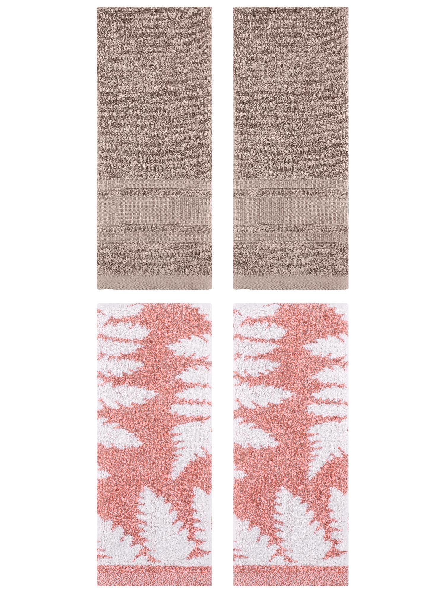 Unique Bargains 4 Pcs Cotton Decorative Hand Towel Set 13 x 29 Inch Pink/Brown