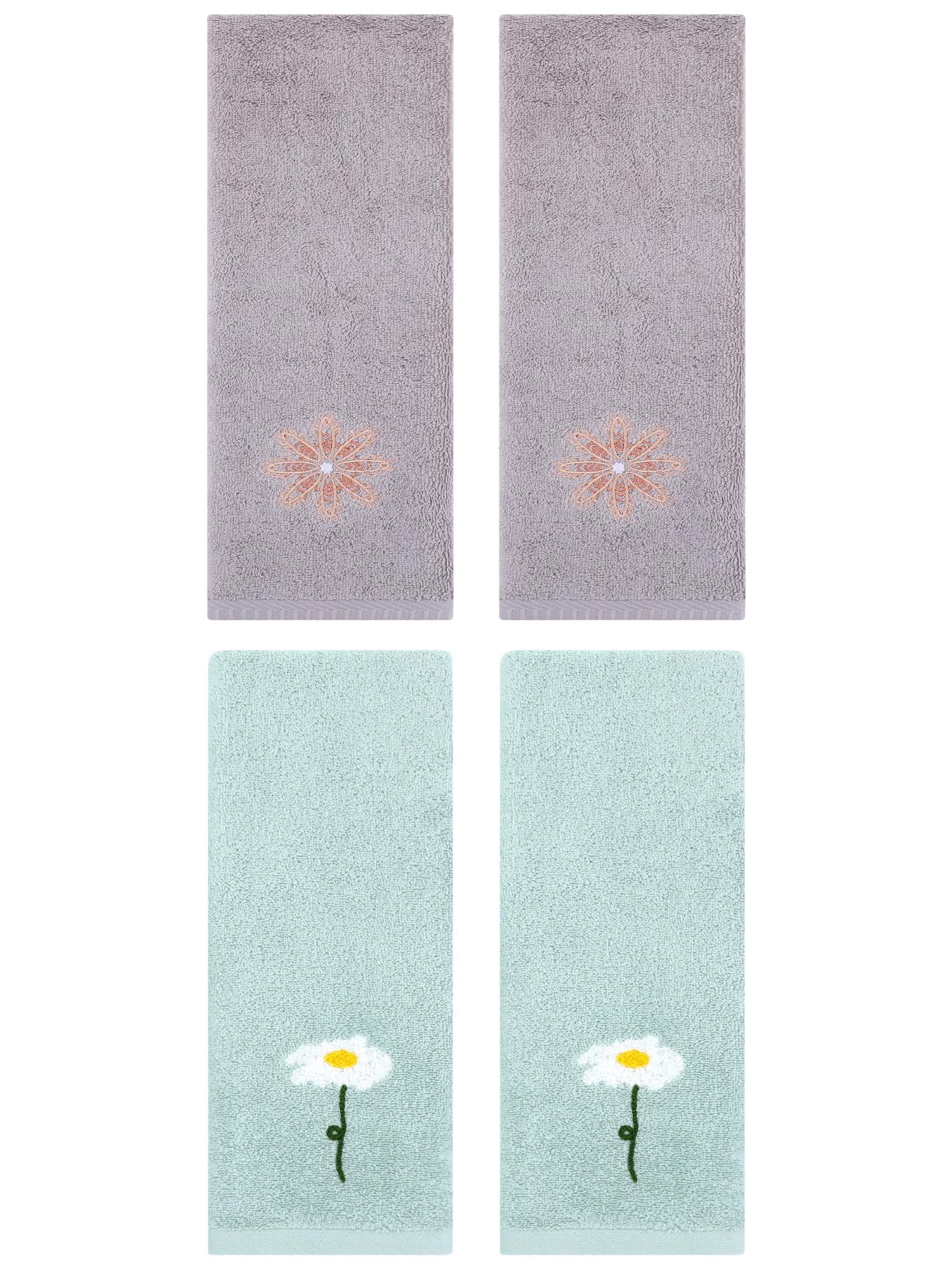 Unique Bargains 4 Pcs Cotton Floral Hand Towel 13" x 30" Blue/Light Grey
