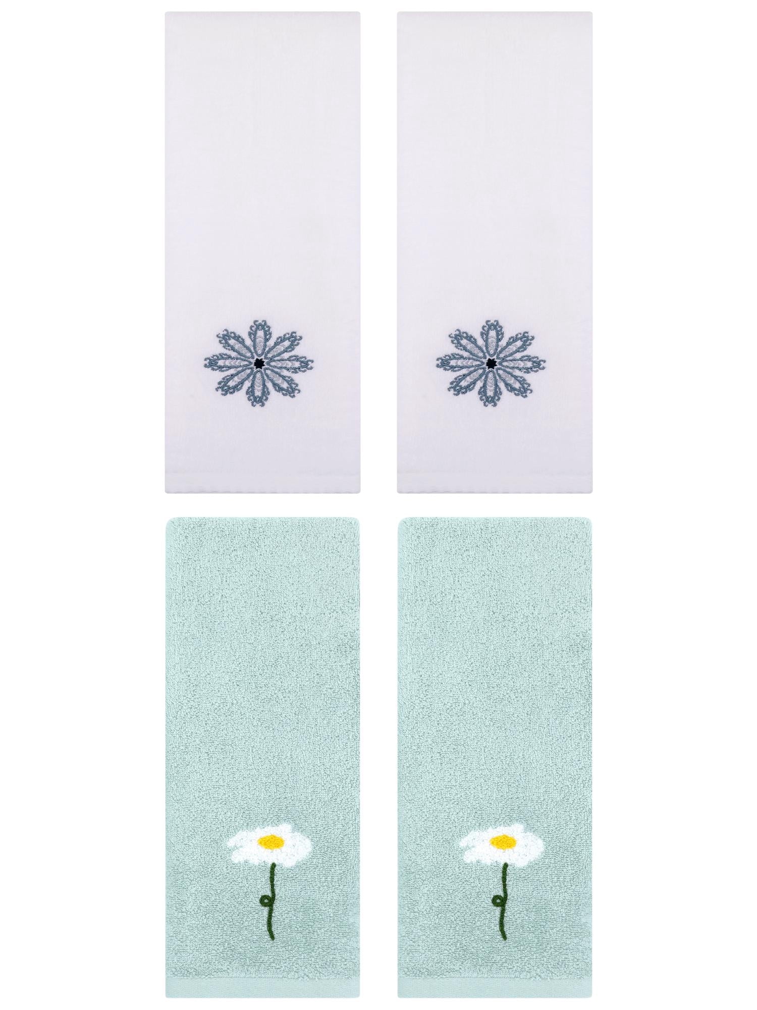 Unique Bargains 4 Pcs Cotton Floral Hand Towel 13" x 30" Blue/White