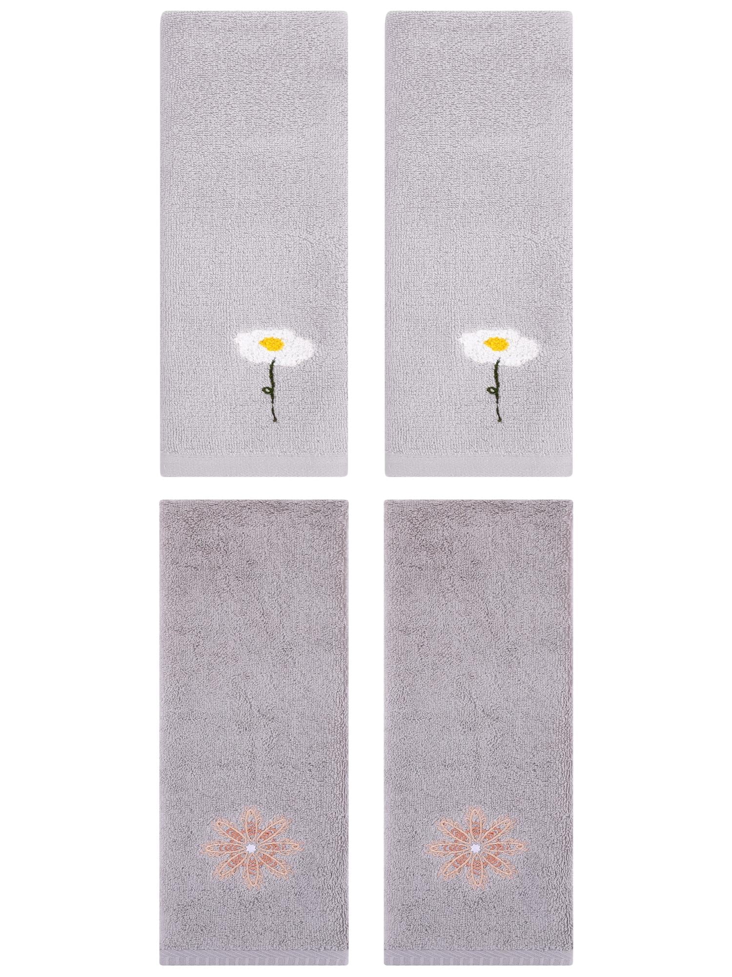 Unique Bargains 4 Pcs Cotton Floral Hand Towel 13" x 30" Grey/Light Grey