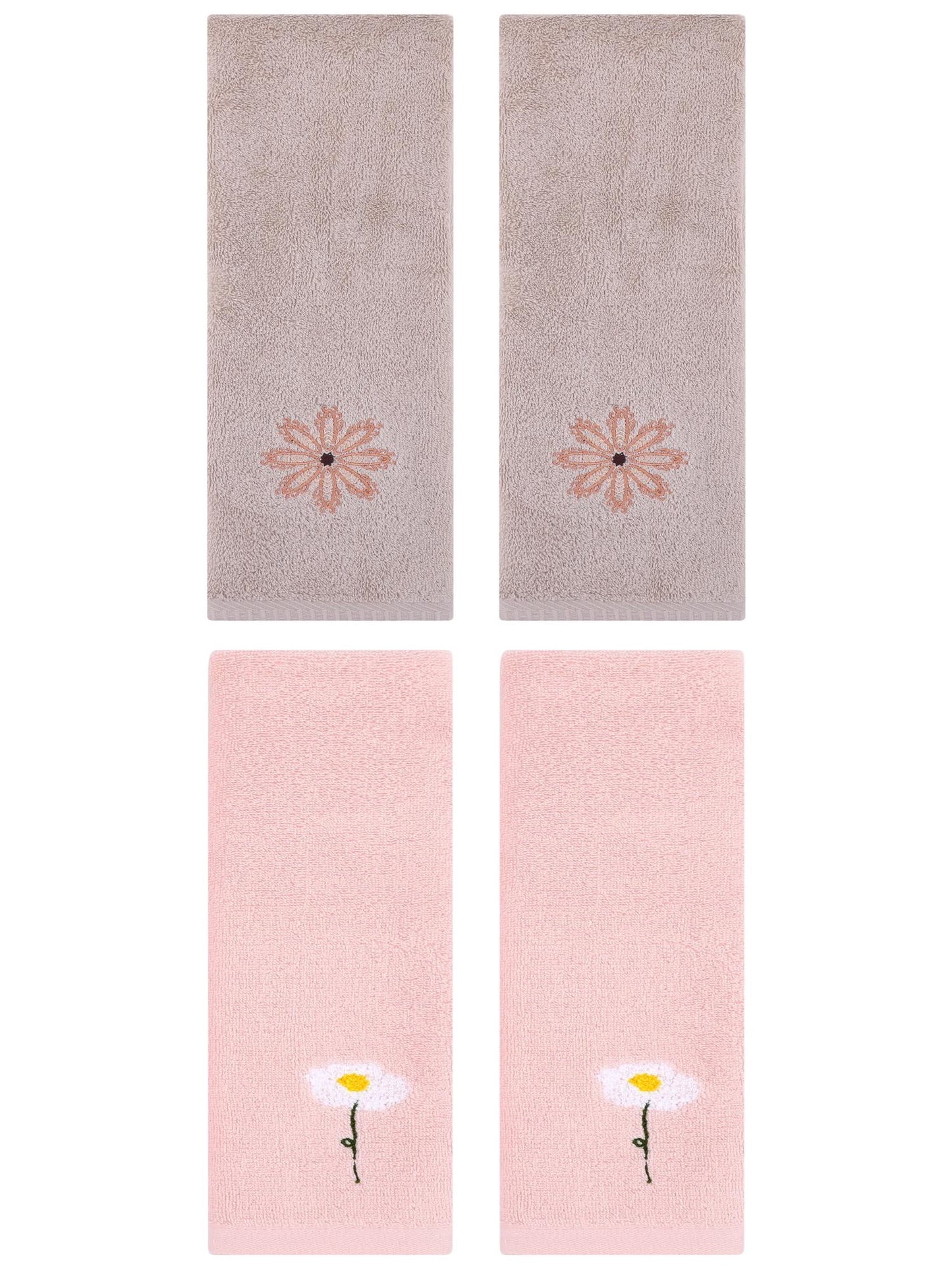 Unique Bargains 4 Pcs Cotton Floral Hand Towel 13" x 30" Pink/Camel