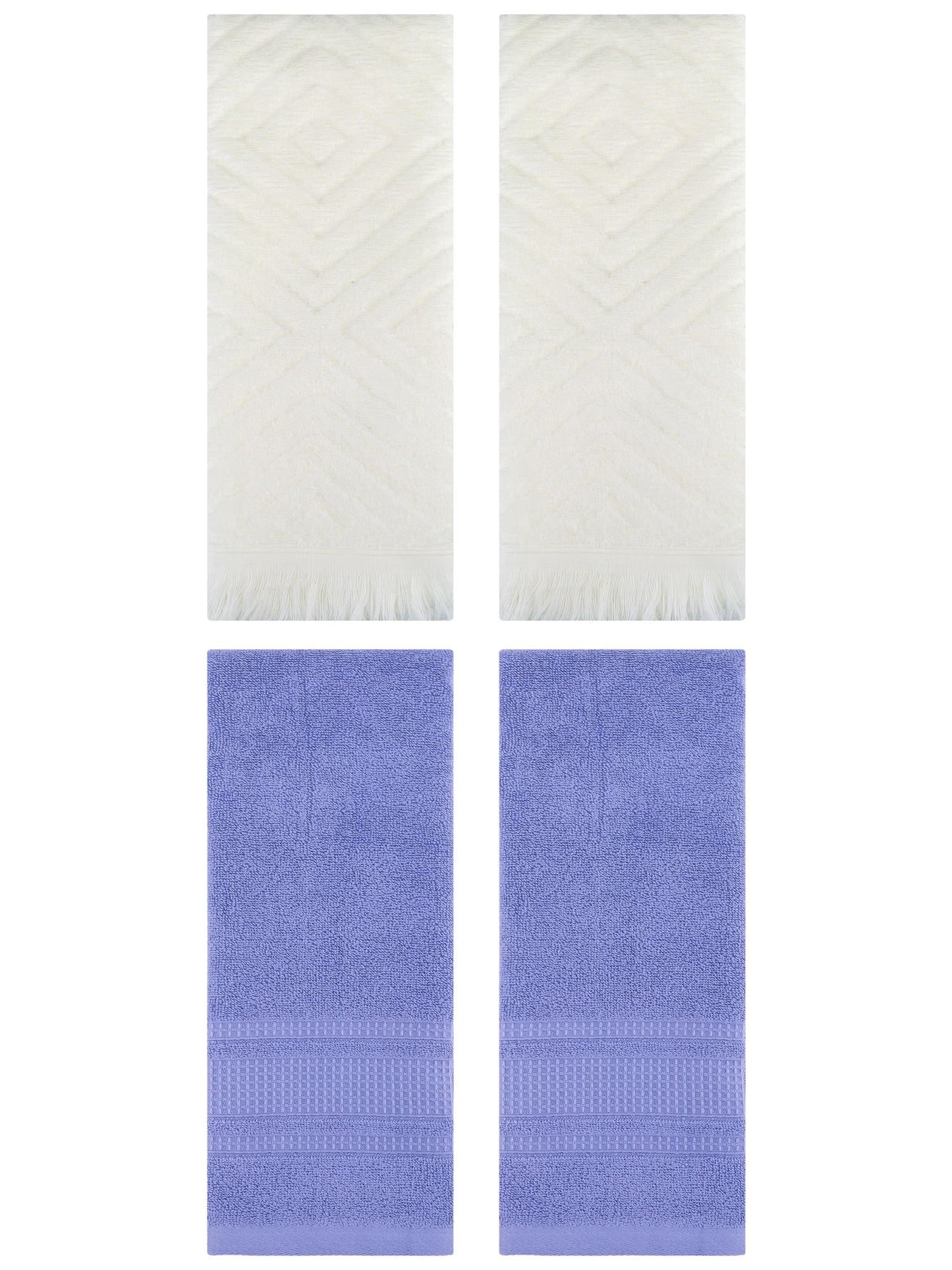 Unique Bargains 4 Pcs Cotton Geometric Hand Towels 13" x 29" Beige/Dark Blue