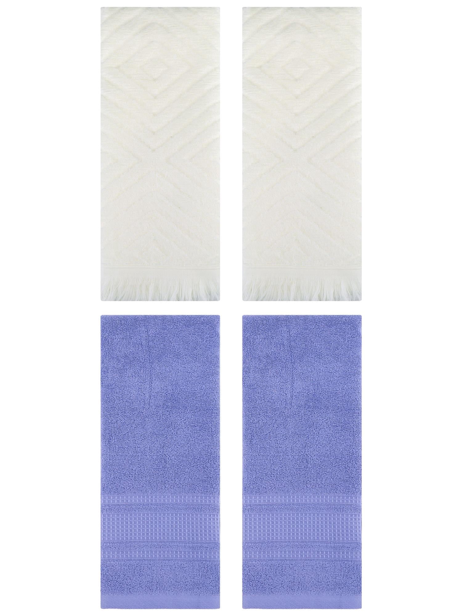 Unique Bargains 4 Pcs Cotton Geometric Hand Towels 13" x 29" Beige/Dark Blue
