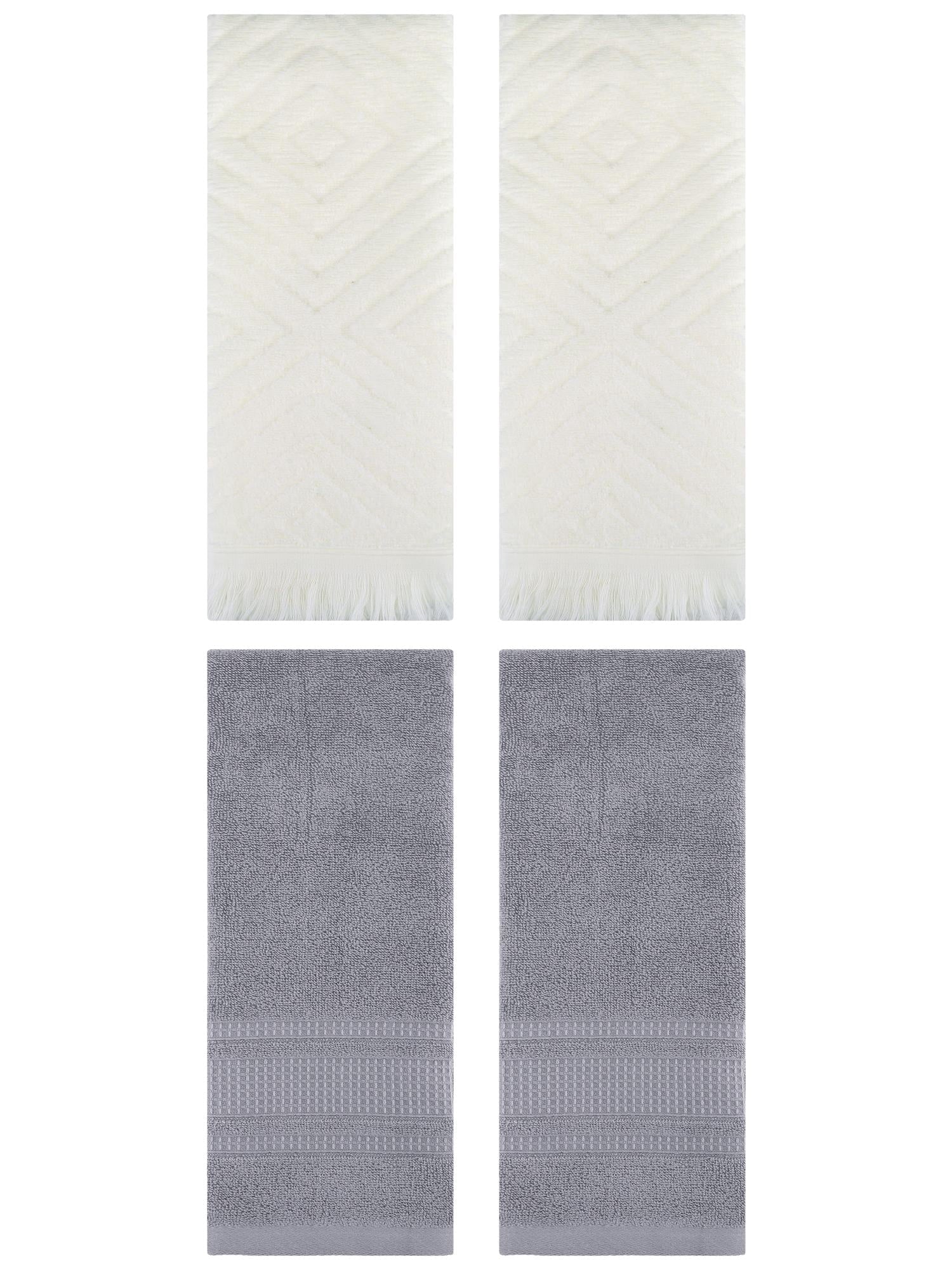 Unique Bargains 4 Pcs Cotton Geometric Hand Towels 13" x 29" Beige/Grey