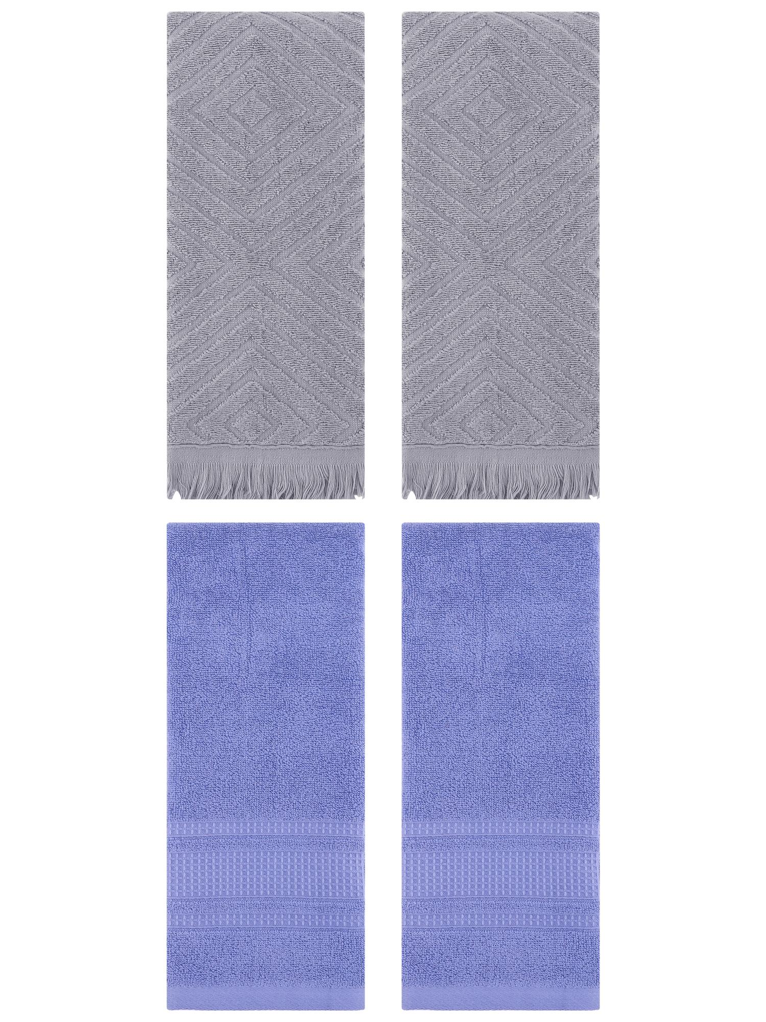 Unique Bargains 4 Pcs Cotton Geometric Hand Towels 13" x 29" Grey/Dark Blue