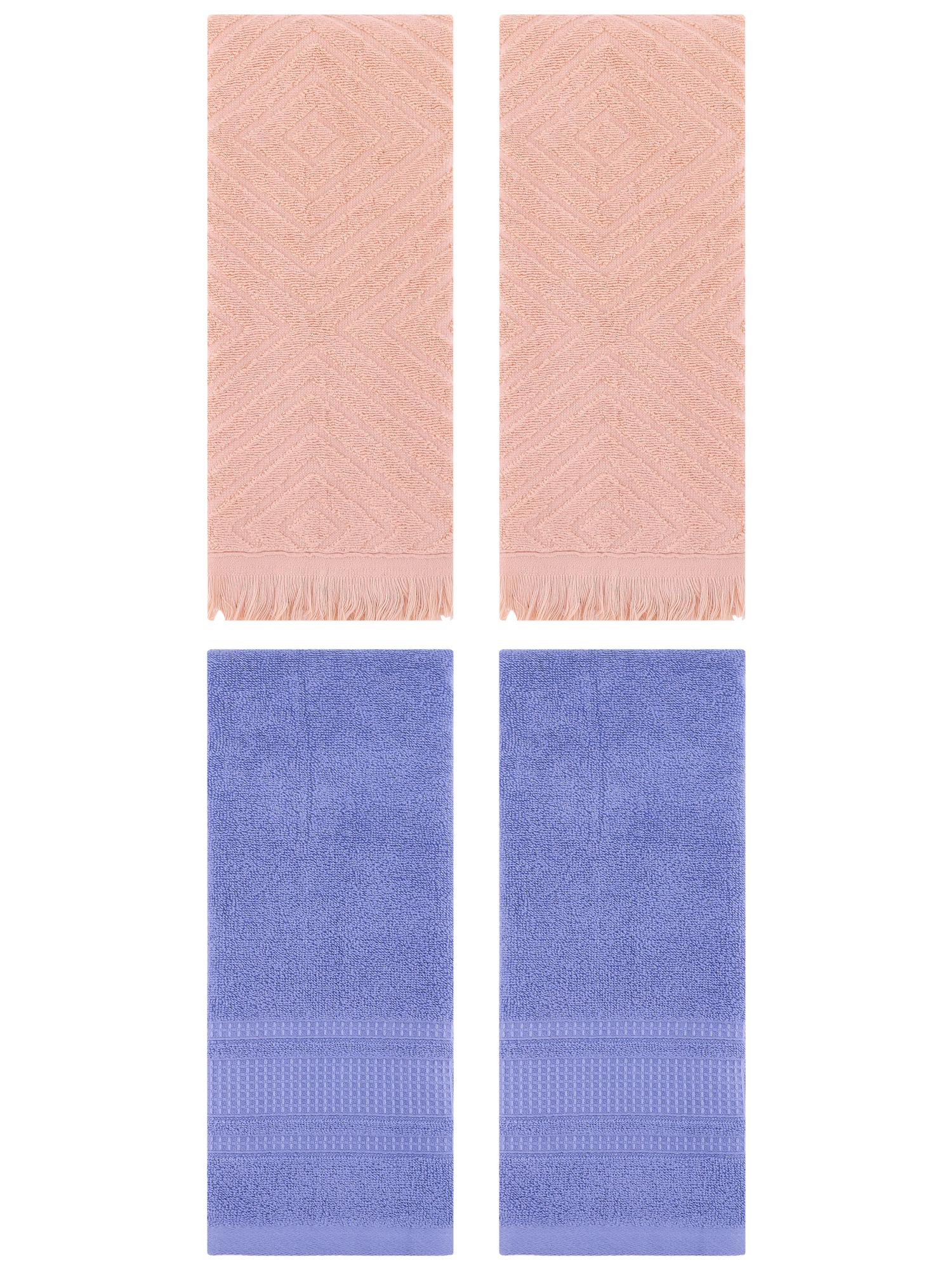 Unique Bargains 4 Pcs Cotton Geometric Hand Towels 13" x 29" Orange/Dark Blue