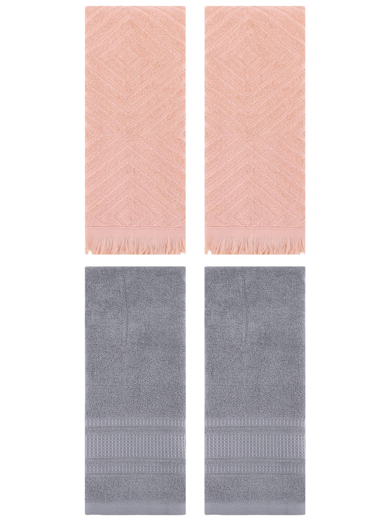 Unique Bargains 4 Pcs Cotton Geometric Hand Towels 13" x 29" Orange/Grey