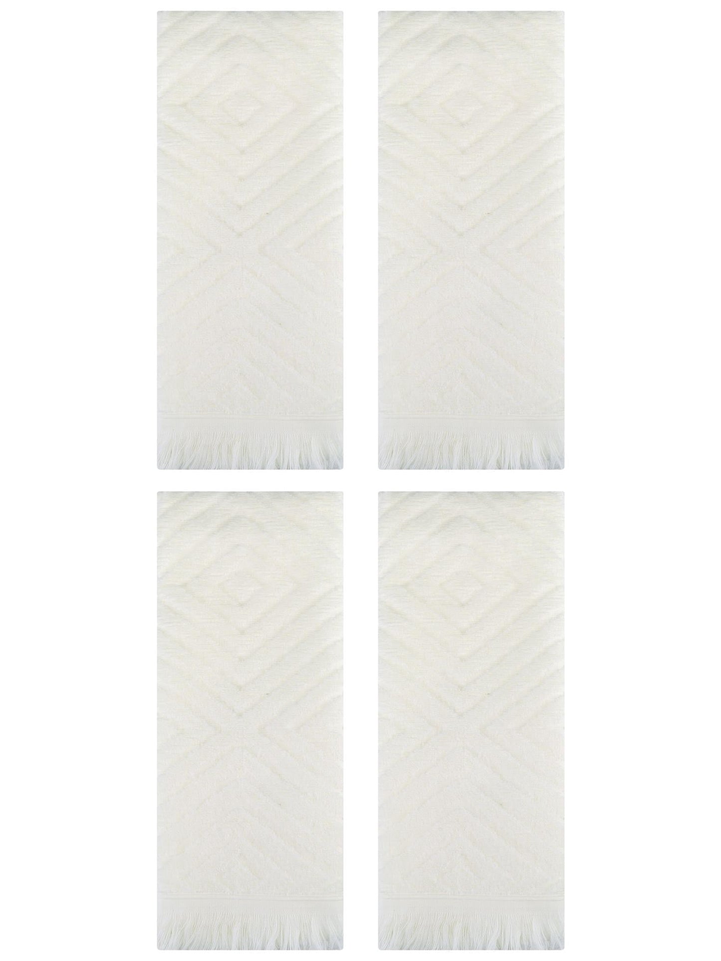 Unique Bargains 4 Pcs Cotton Geometric Patterns Turkish Towels 13" x 29" Beige