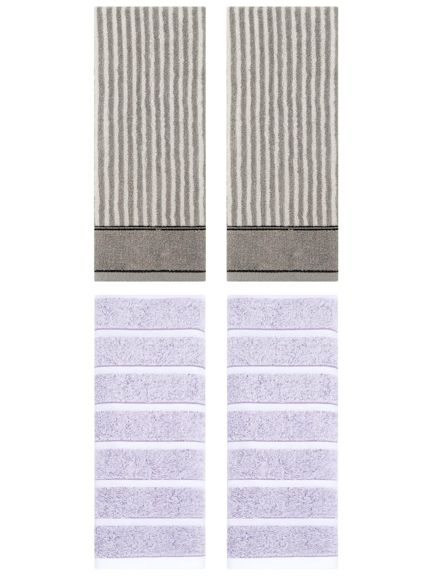 Unique Bargains 4 Pcs Cotton Hand Towel 13 x 29 Inch Light Purple/Grey