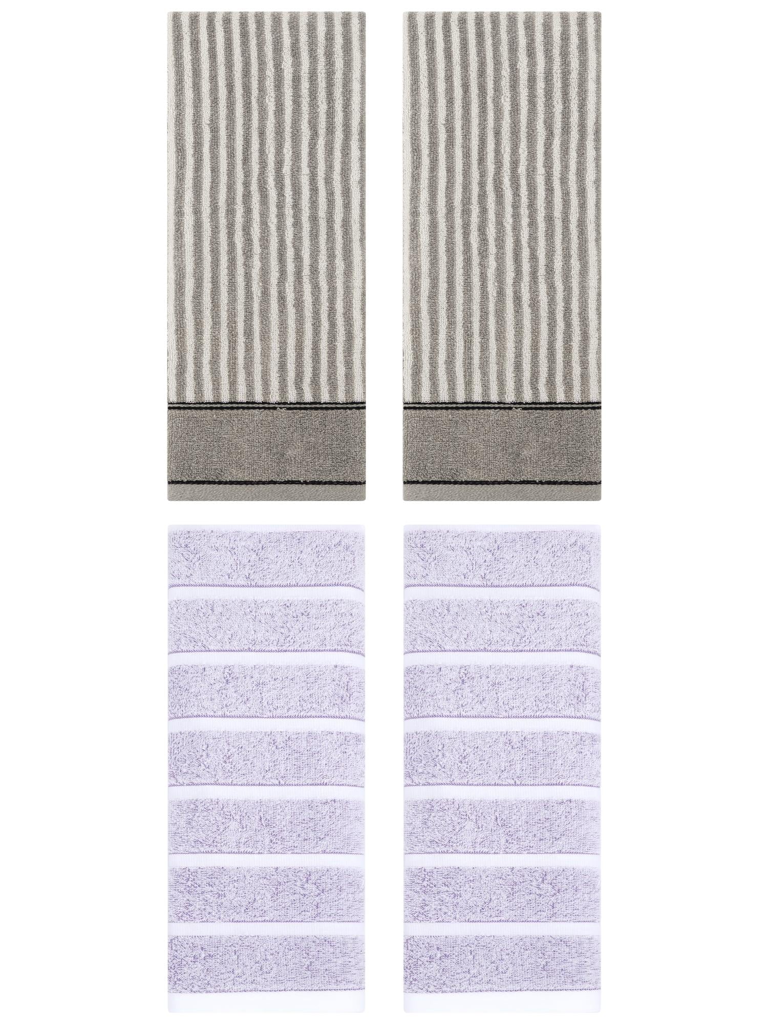 Unique Bargains 4 Pcs Cotton Hand Towel 13 x 29 Inch Light Purple/Grey